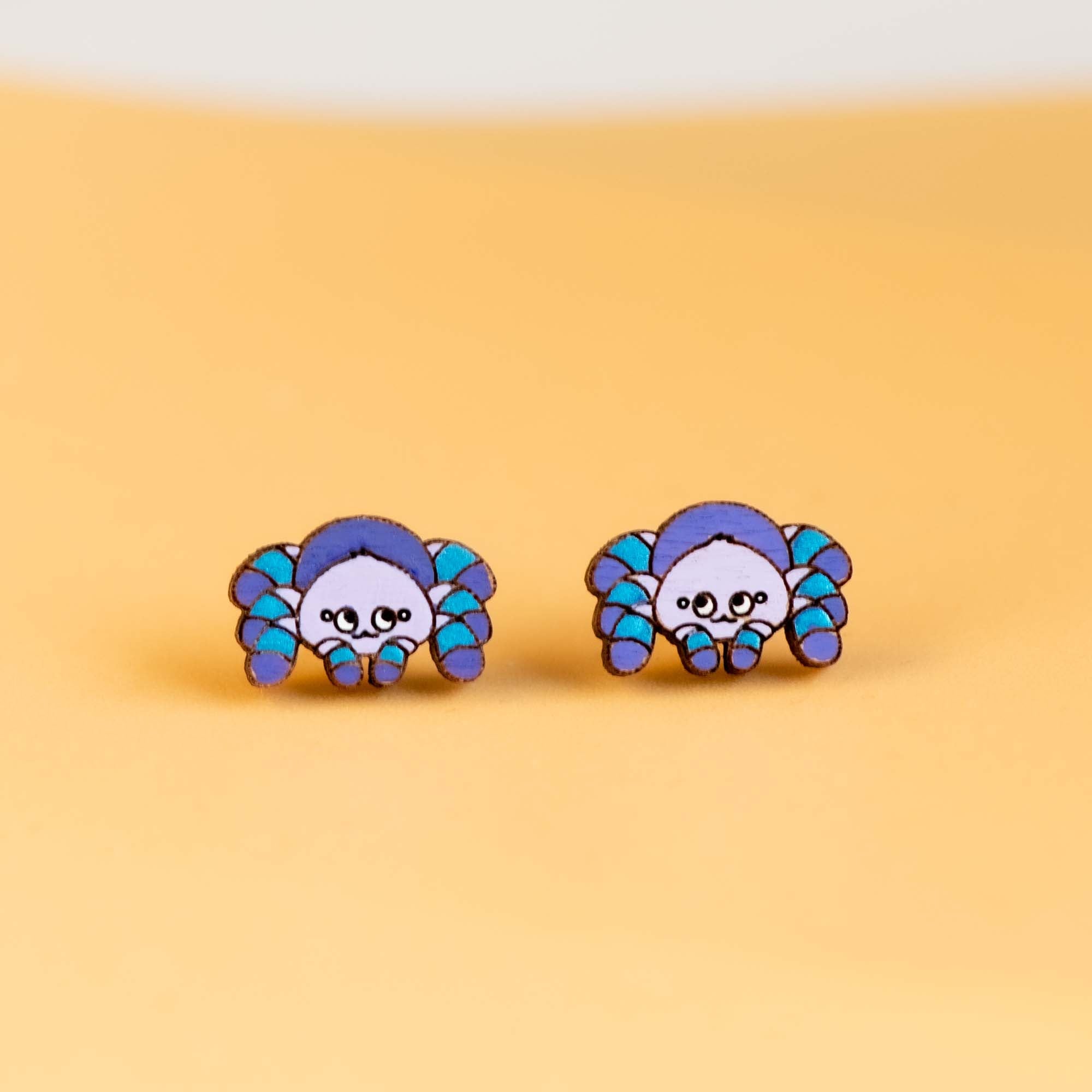 Hand - painted Purple Tarantula Spider Wooden Stud Earrings - PEL10337 - Robin Valley Official Store