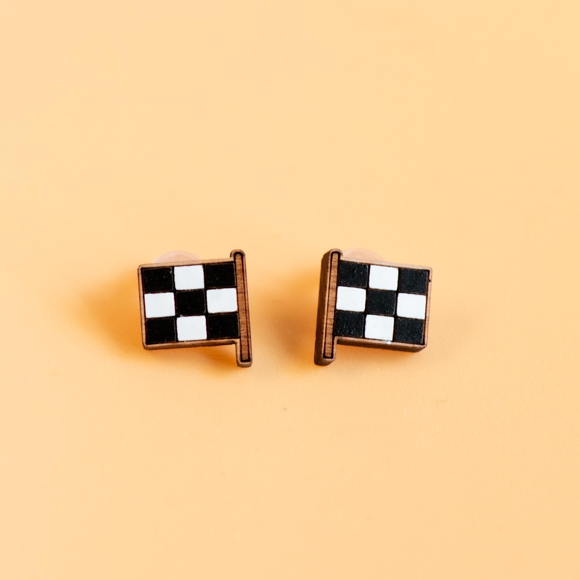 Hand - painted Racing Flag Wooden Earrings - PET15342 - Robin Valley Official Store