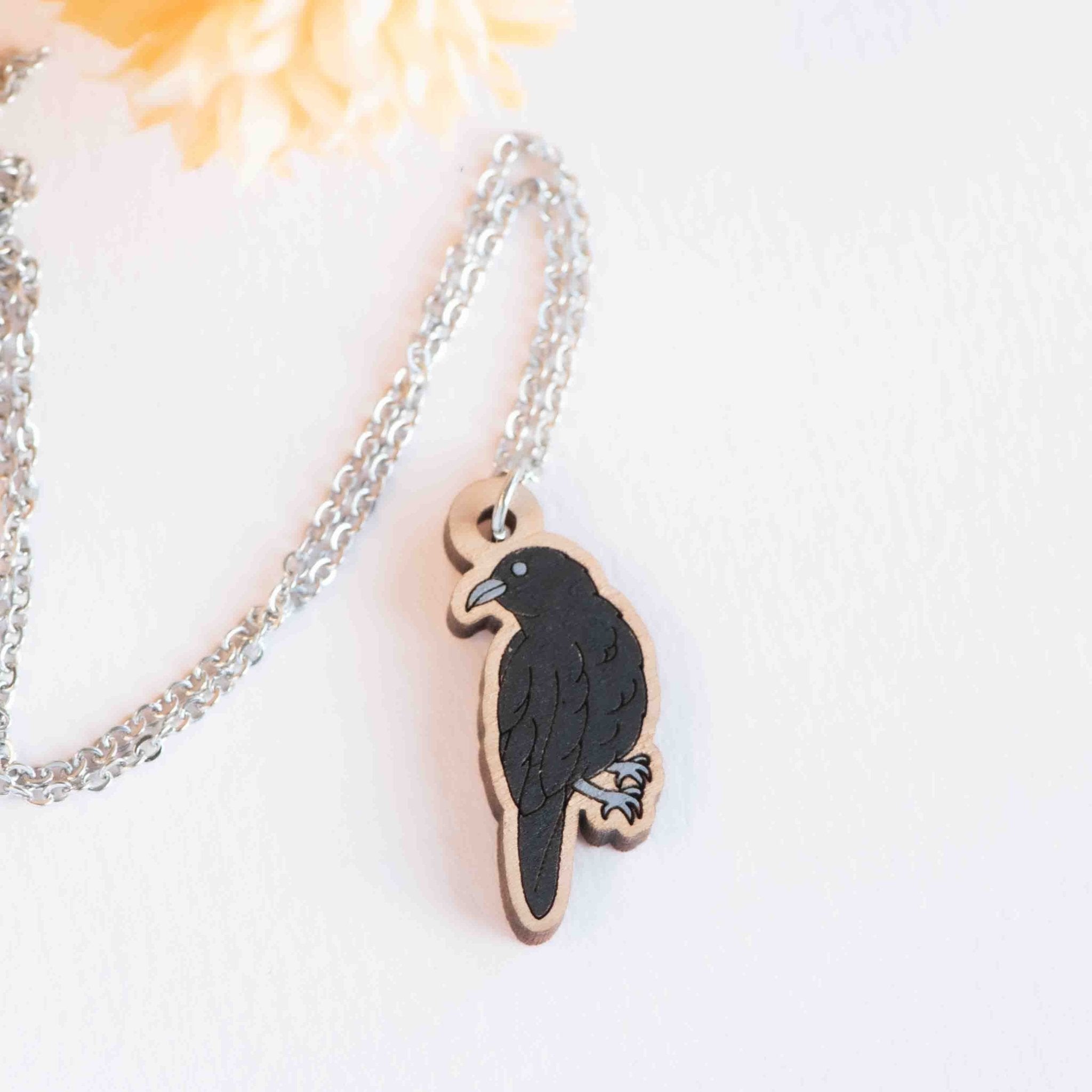 Hand Painted Raven Wooden Necklace - NB62068 - Robin Valley Official Store