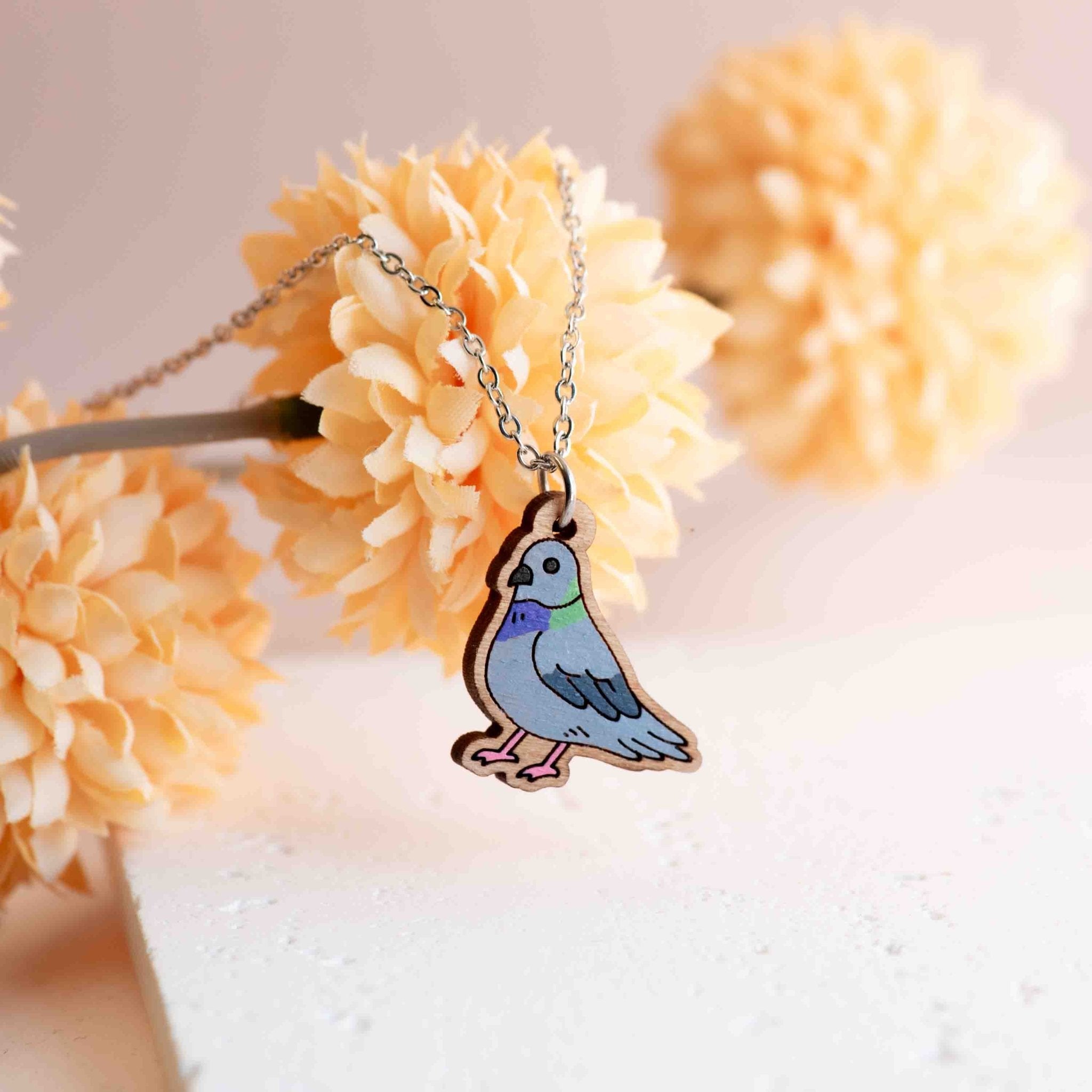 Hand Painted Realistic Wood Pigeon Wooden Necklace - NB62086 - Robin Valley Official Store