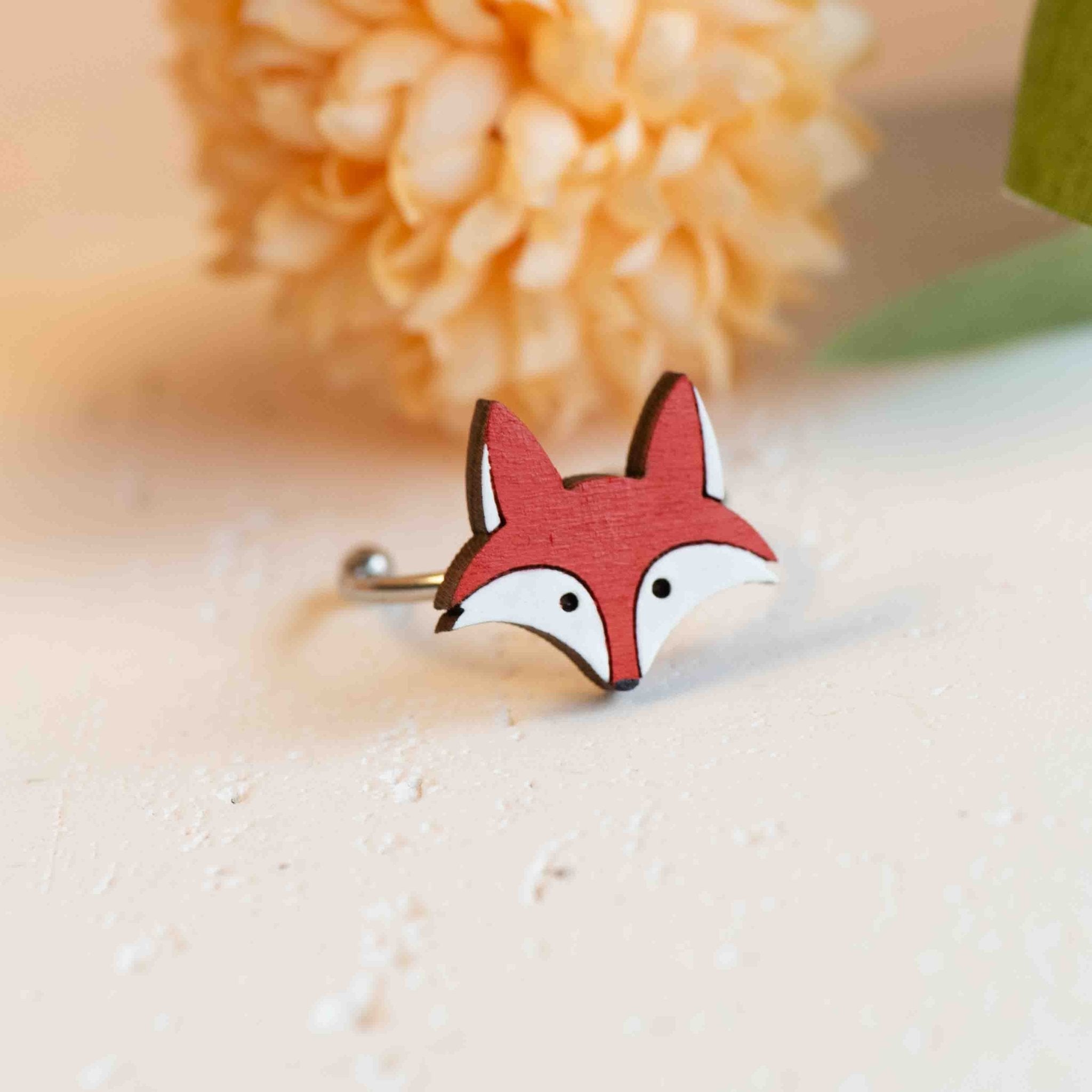 Hand - Painted Red Fox Adjustable Wooden Ring - RL70152 - Robin Valley Official Store