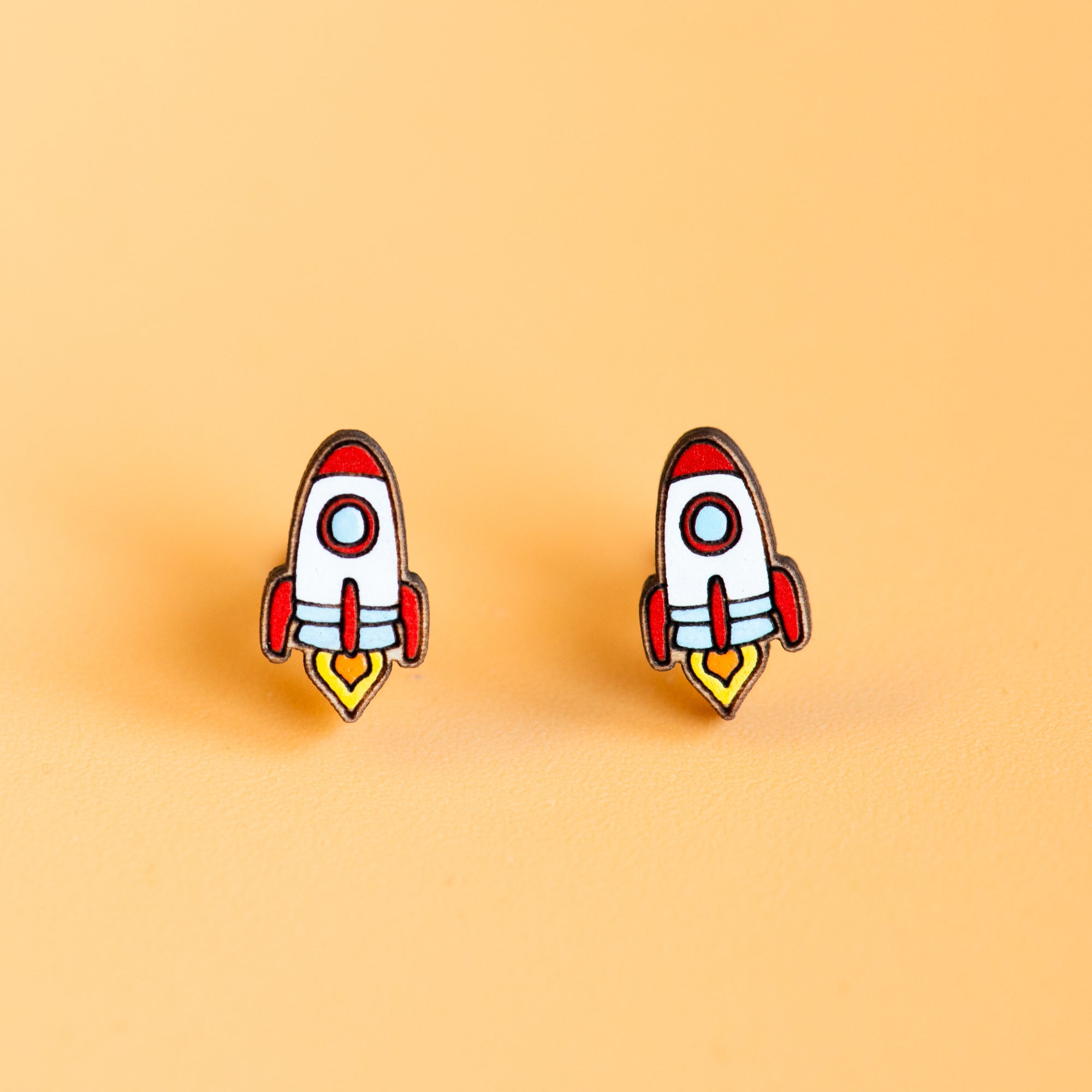 Hand - Painted Rocket Wooden Earrings - PET15242 - Robin Valley Official Store