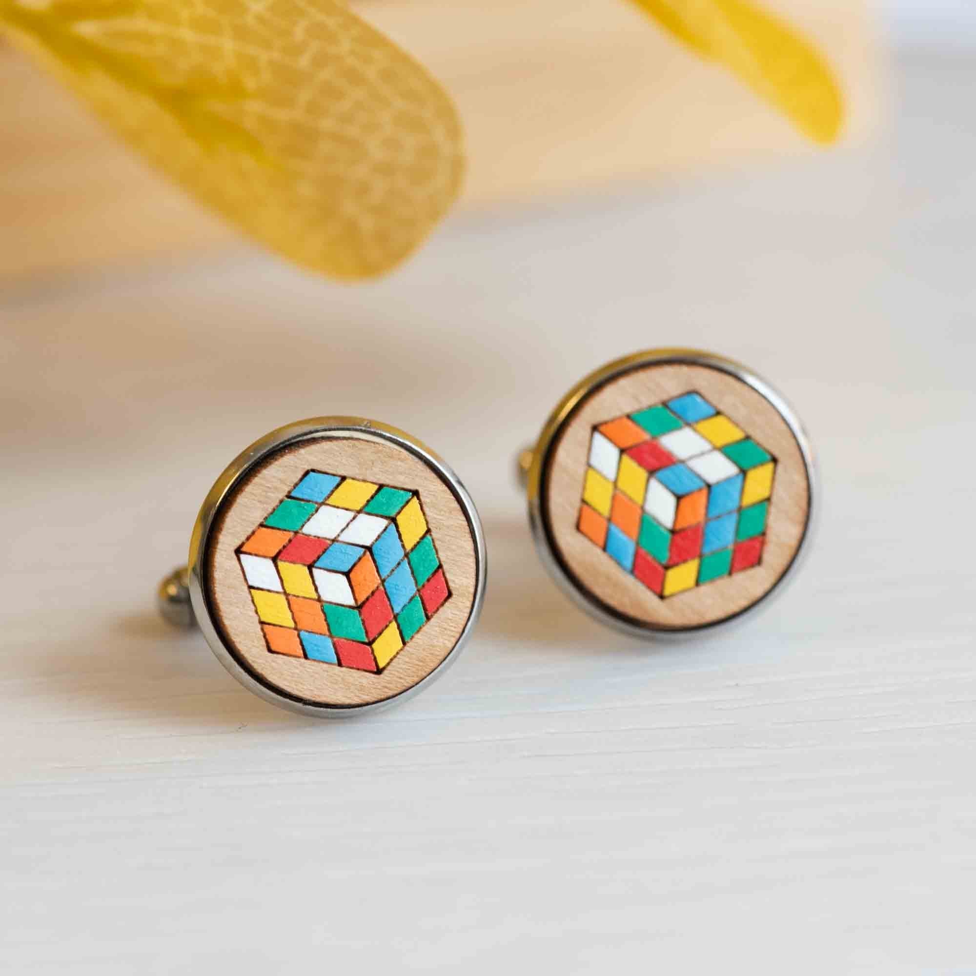 Hand - painted Rubik Cube Wooden Cufflinks - CT35248 - Robin Valley Official Store