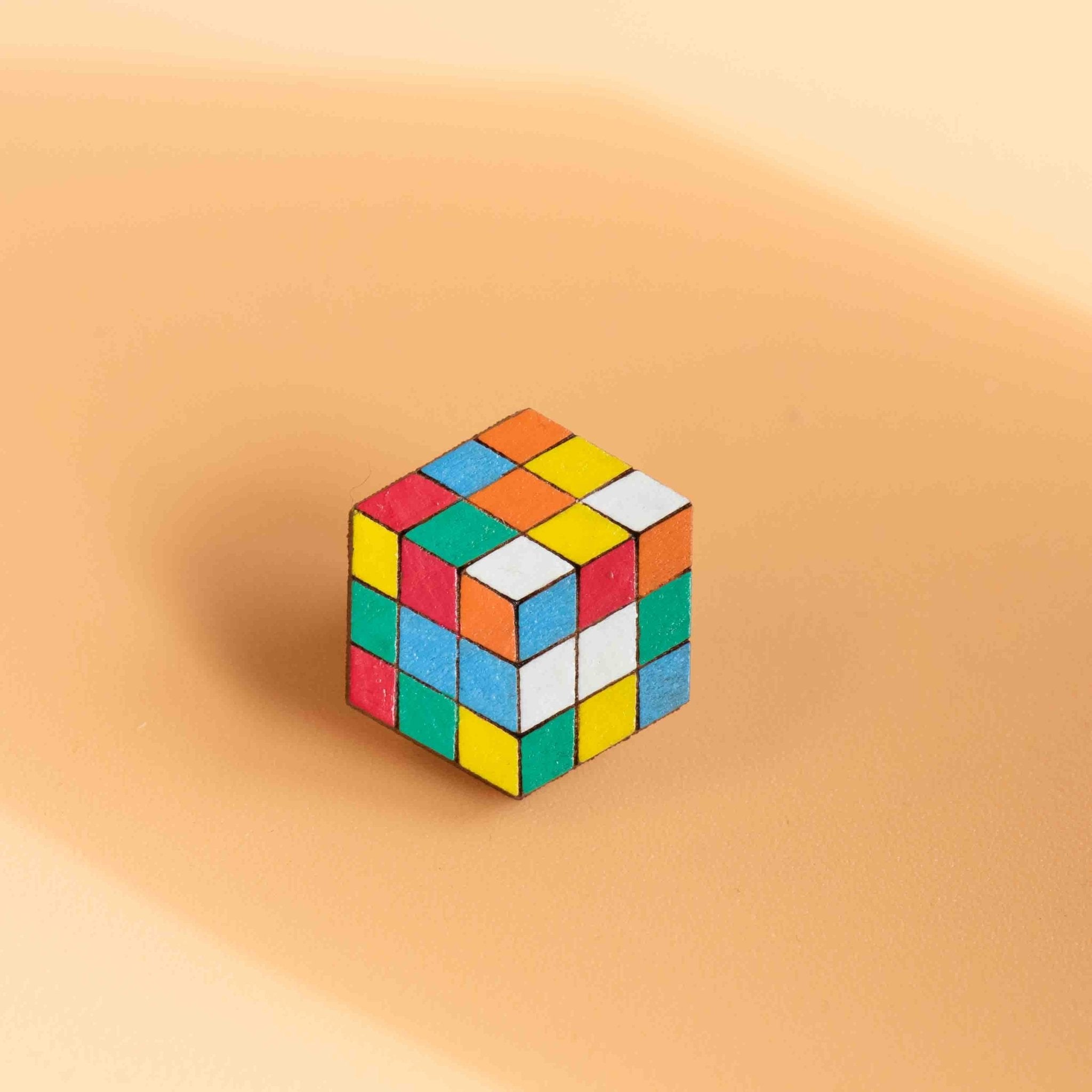 Hand - painted Rubik's Cube Wooden Pin Badge - PT45248 - Robin Valley Official Store