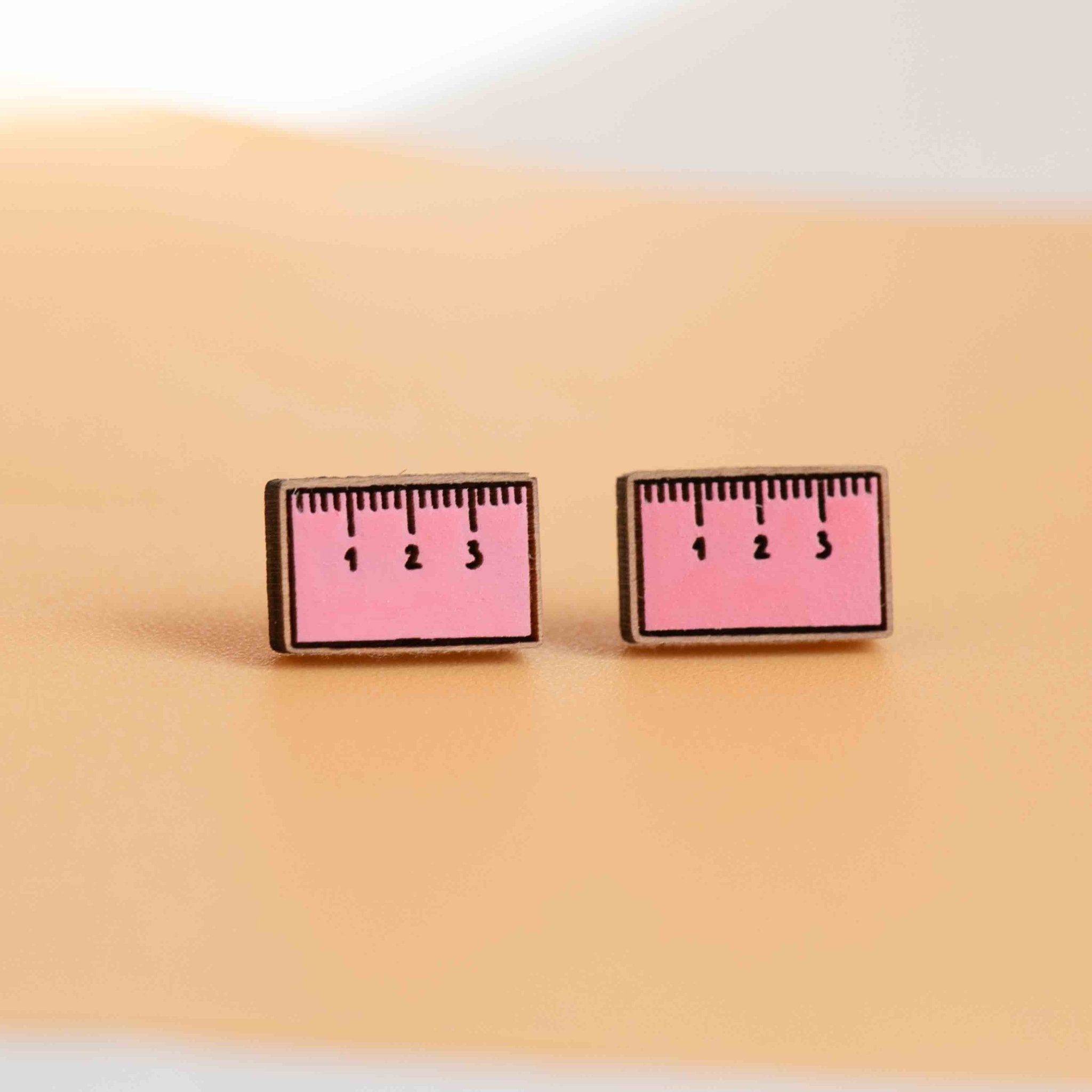 Hand - painted Ruler Wooden Stud Earrings - PET15475 - Robin Valley Official Store