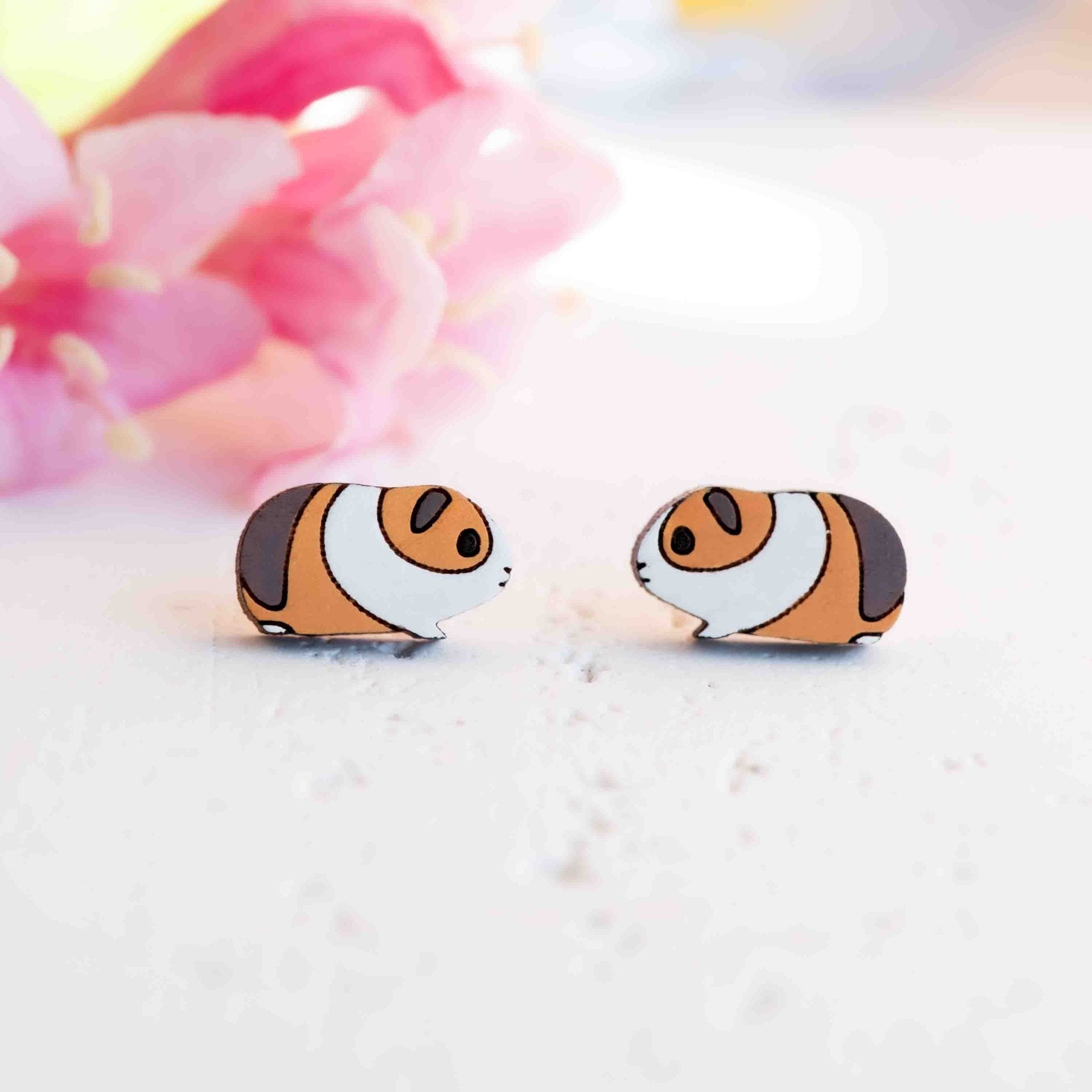 Hand - painted Running Guinea Pig Wooden Stud Earrings - PEL10418 - Robin Valley Official Store