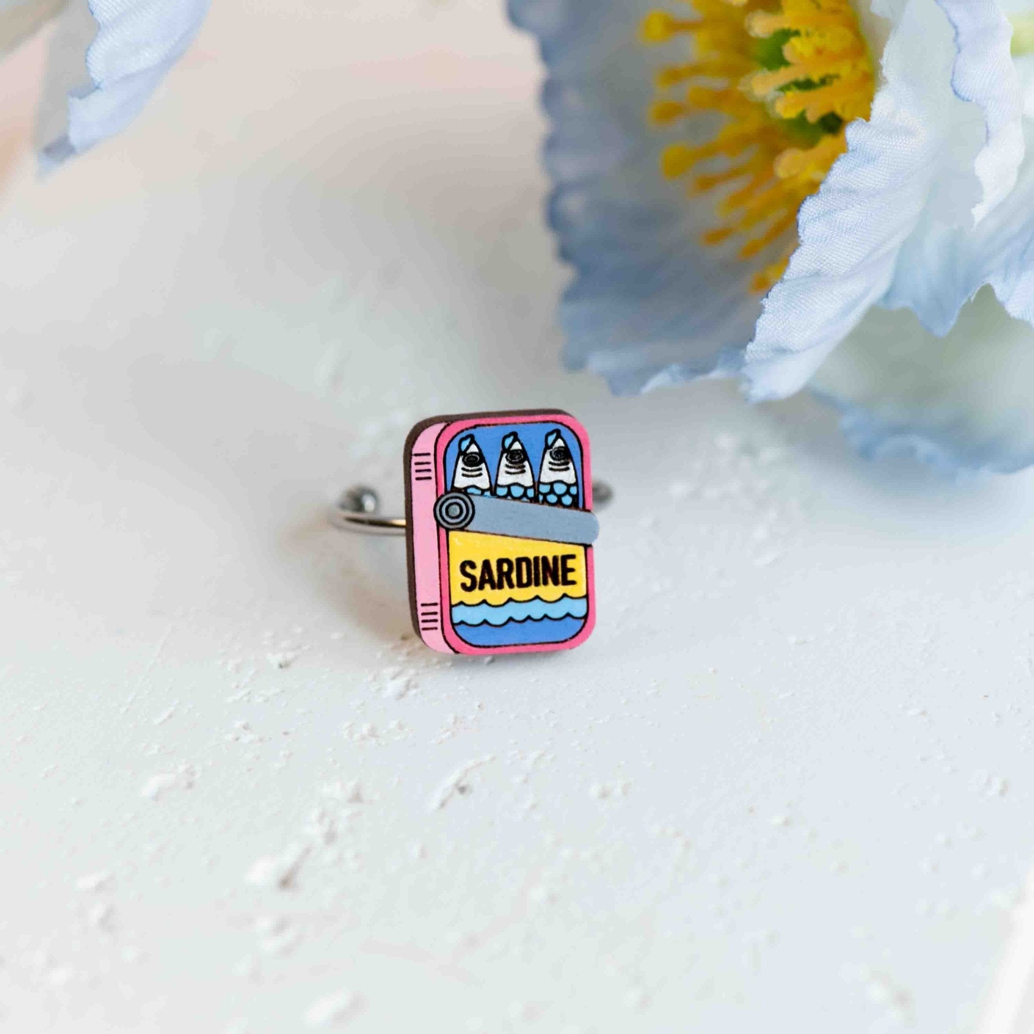 Hand - Painted Sardine Can Adjustable Wooden Ring - RT75259 - Robin Valley Official Store