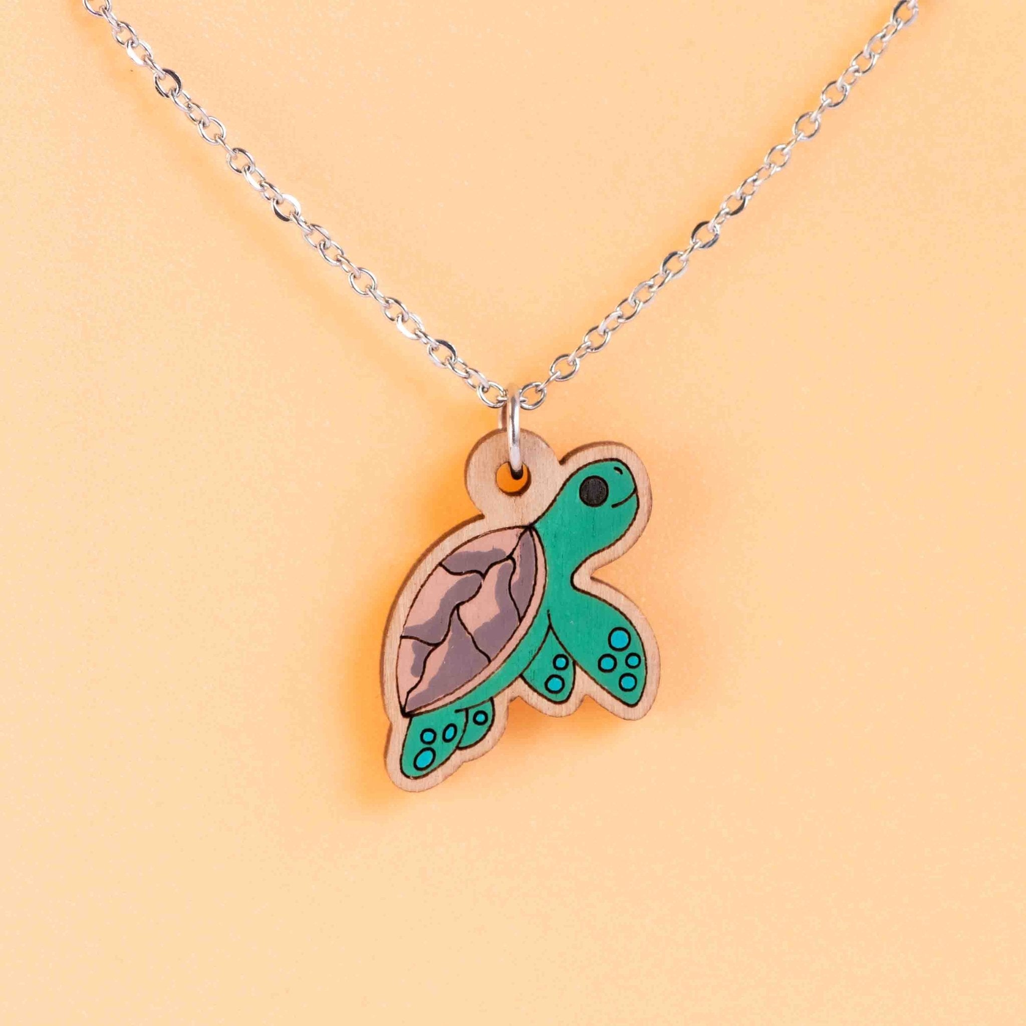Hand Painted Sea Turtle Wooden Necklace - NS63005 - Robin Valley Official Store