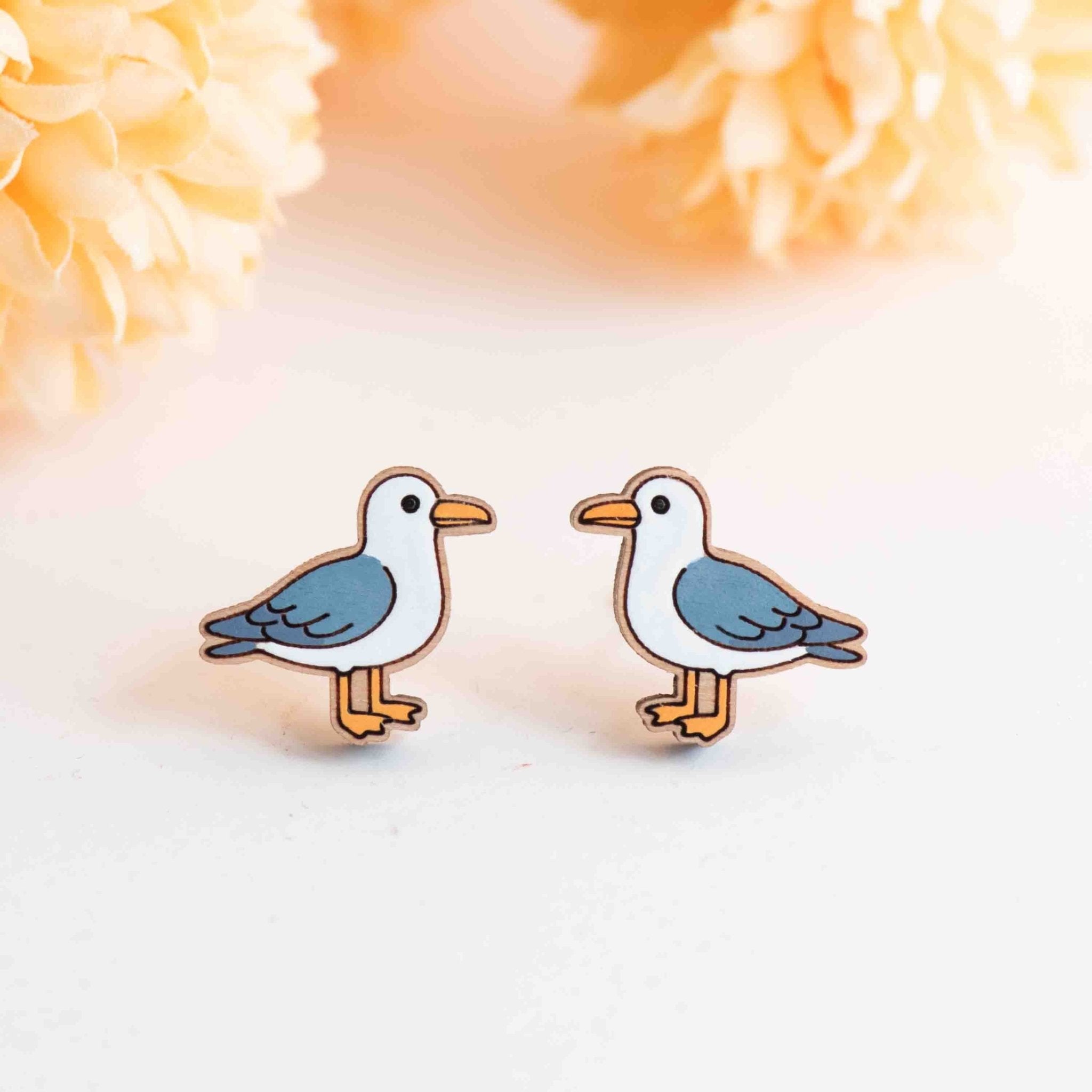 Hand - painted Seagull Wooden Stud Earrings (2025) - PEB12114 - Robin Valley Official Store