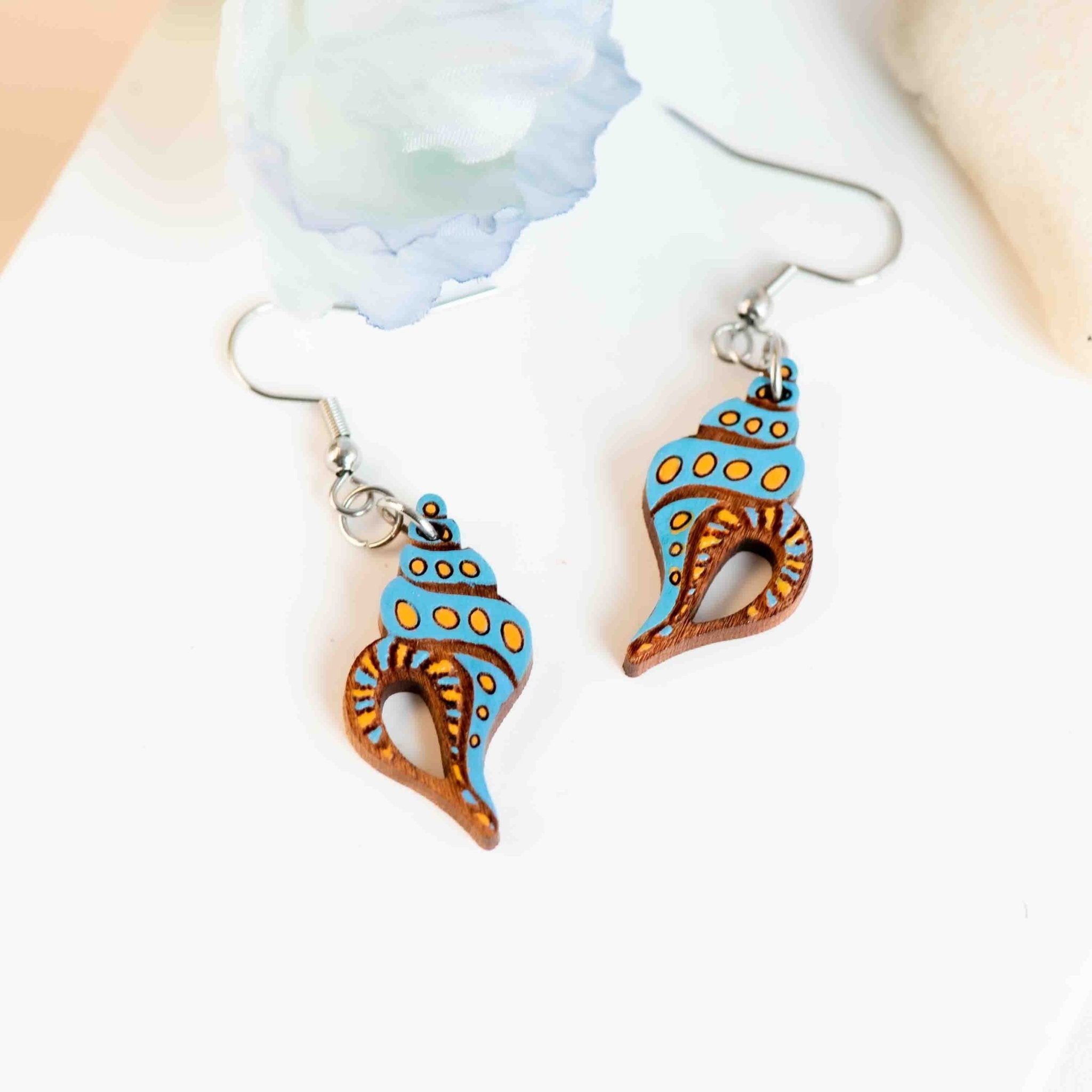 Hand - painted Shell Hook Earrings - PES13130D - Robin Valley Official Store