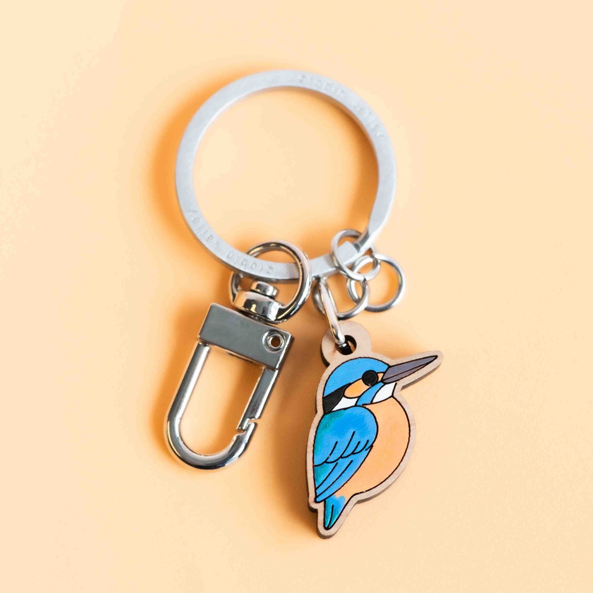 Hand - painted Simple Kingfisher Wooden Keyring - KB22111 - Robin Valley Official Store