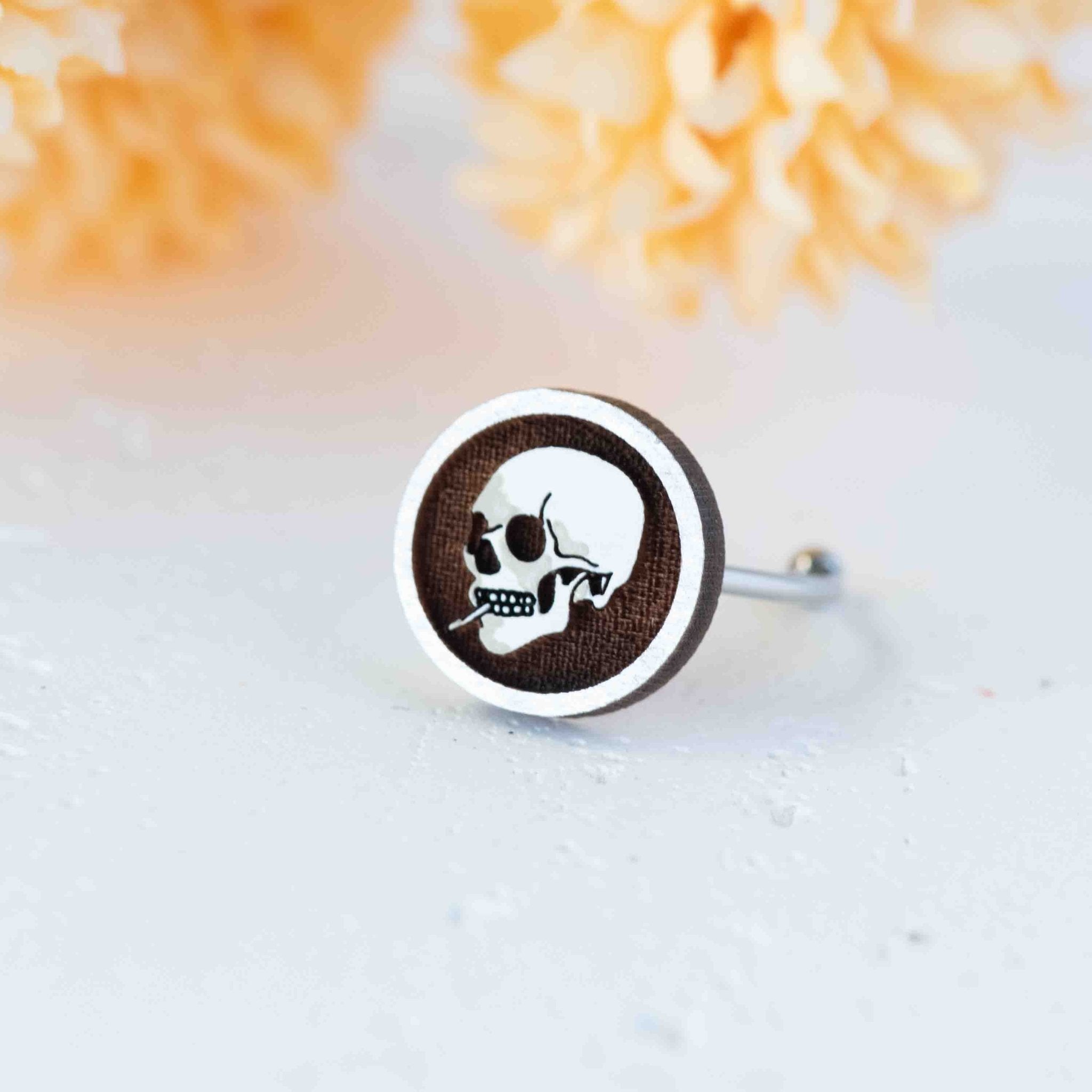 Hand - Painted Skull Adjustable Wooden Ring - RT75309 - Robin Valley Official Store