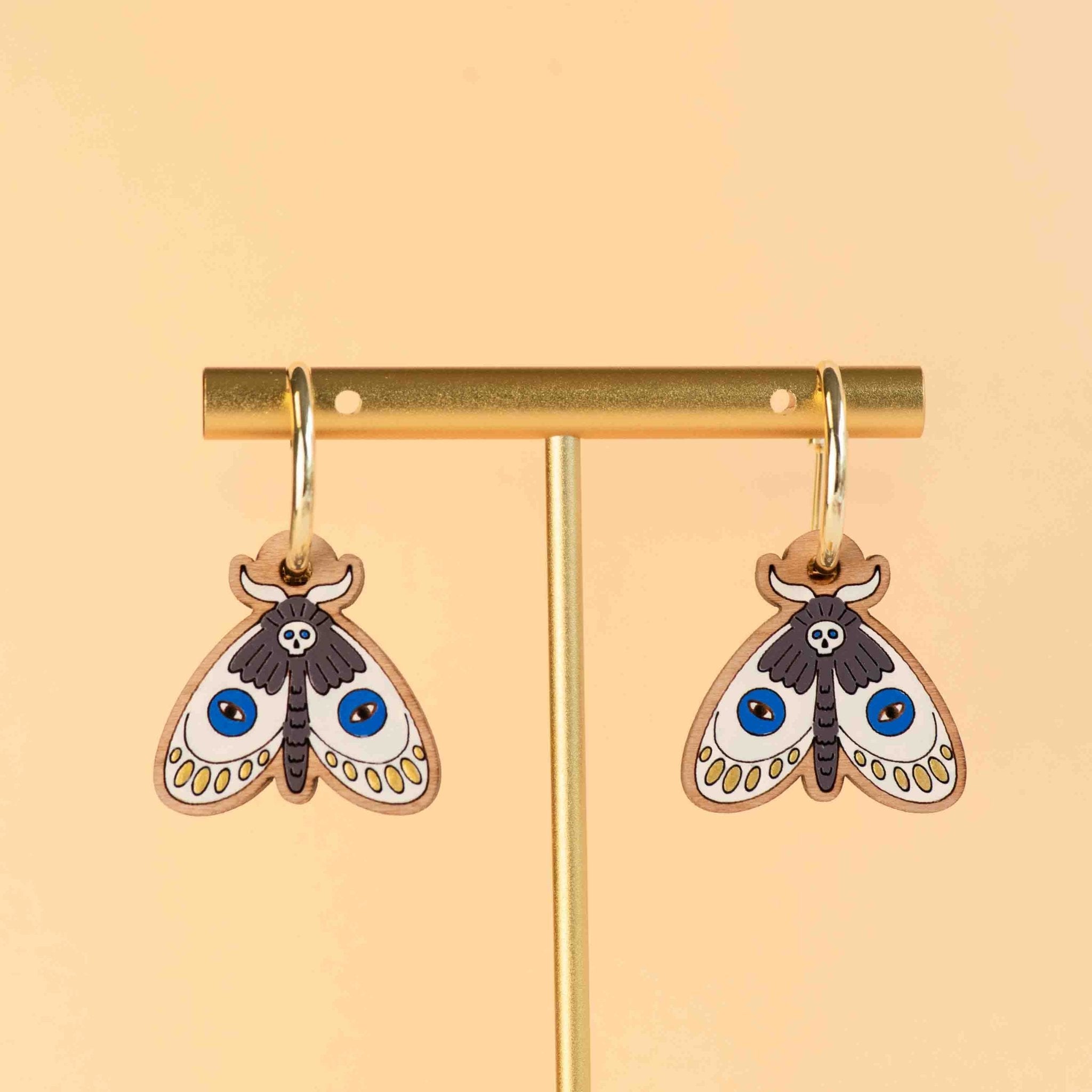 Hand - Painted Skull Moth Hoop Earrings - PEO14189H - Robin Valley Official Store