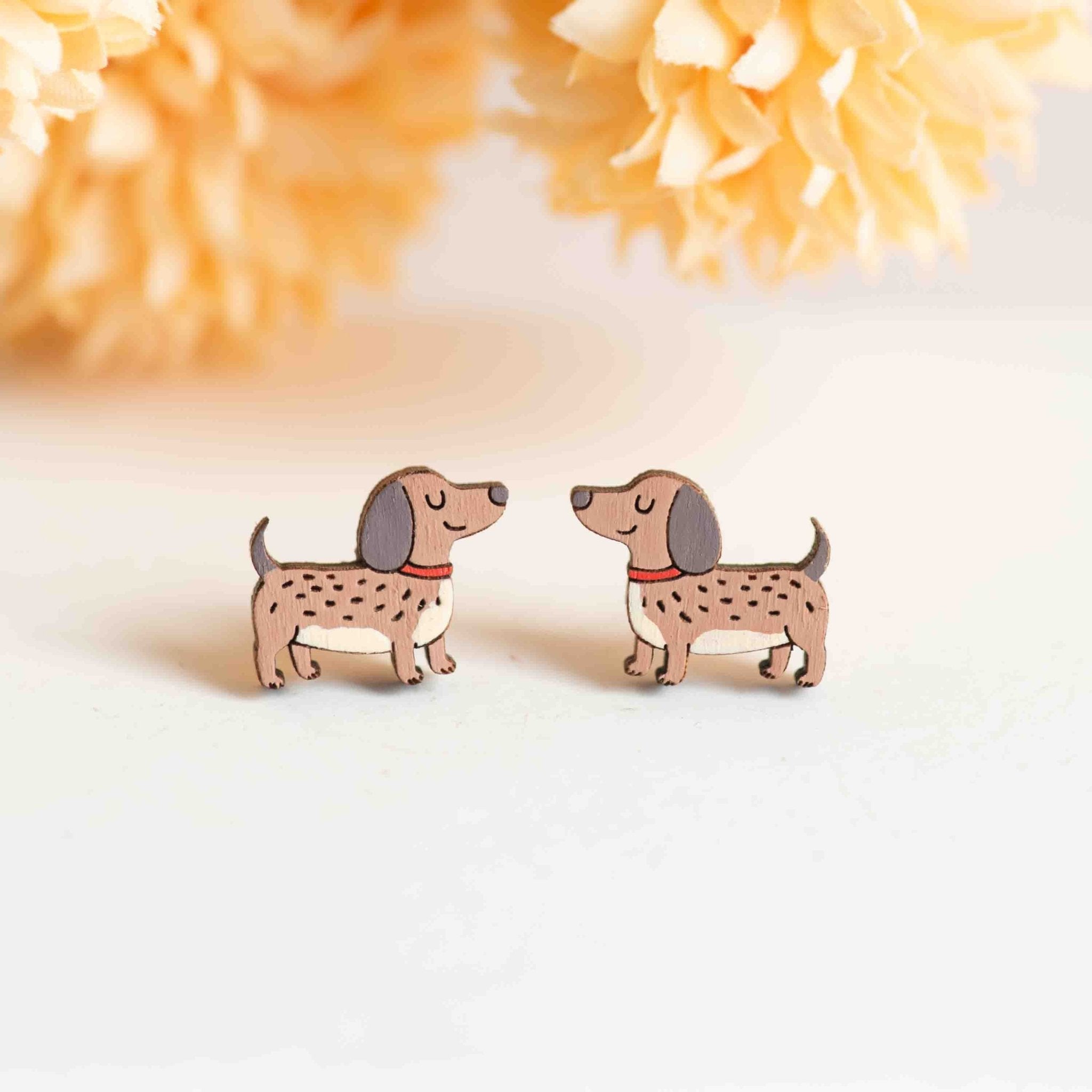 Hand - painted Smiley Dachshund Stud Earrings - PEL10507 - Robin Valley Official Store