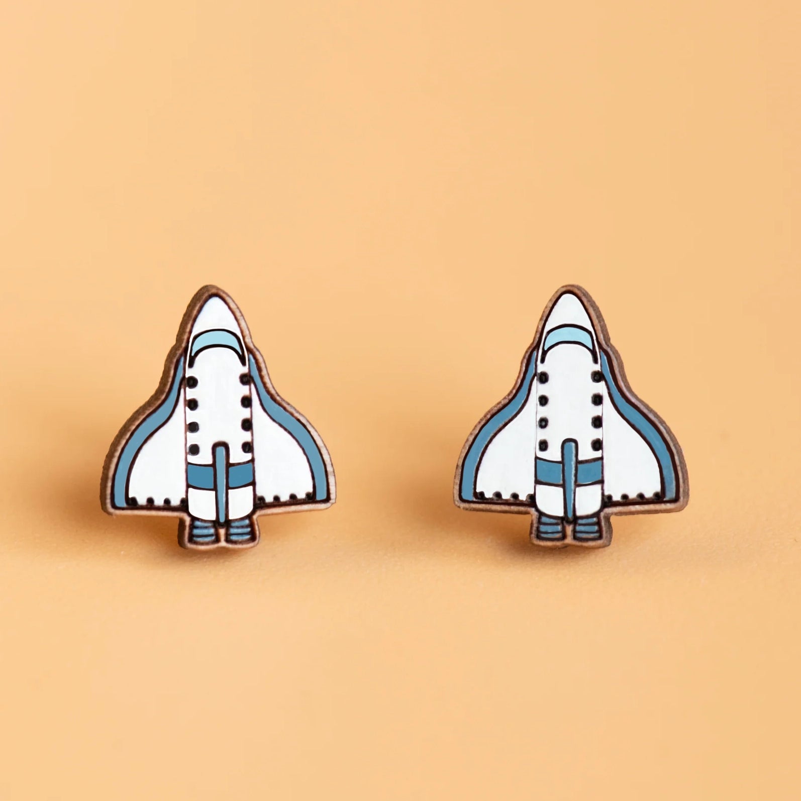Hand - Painted Spaceship Wooden Earrings - PET15254 - Robin Valley Official Store