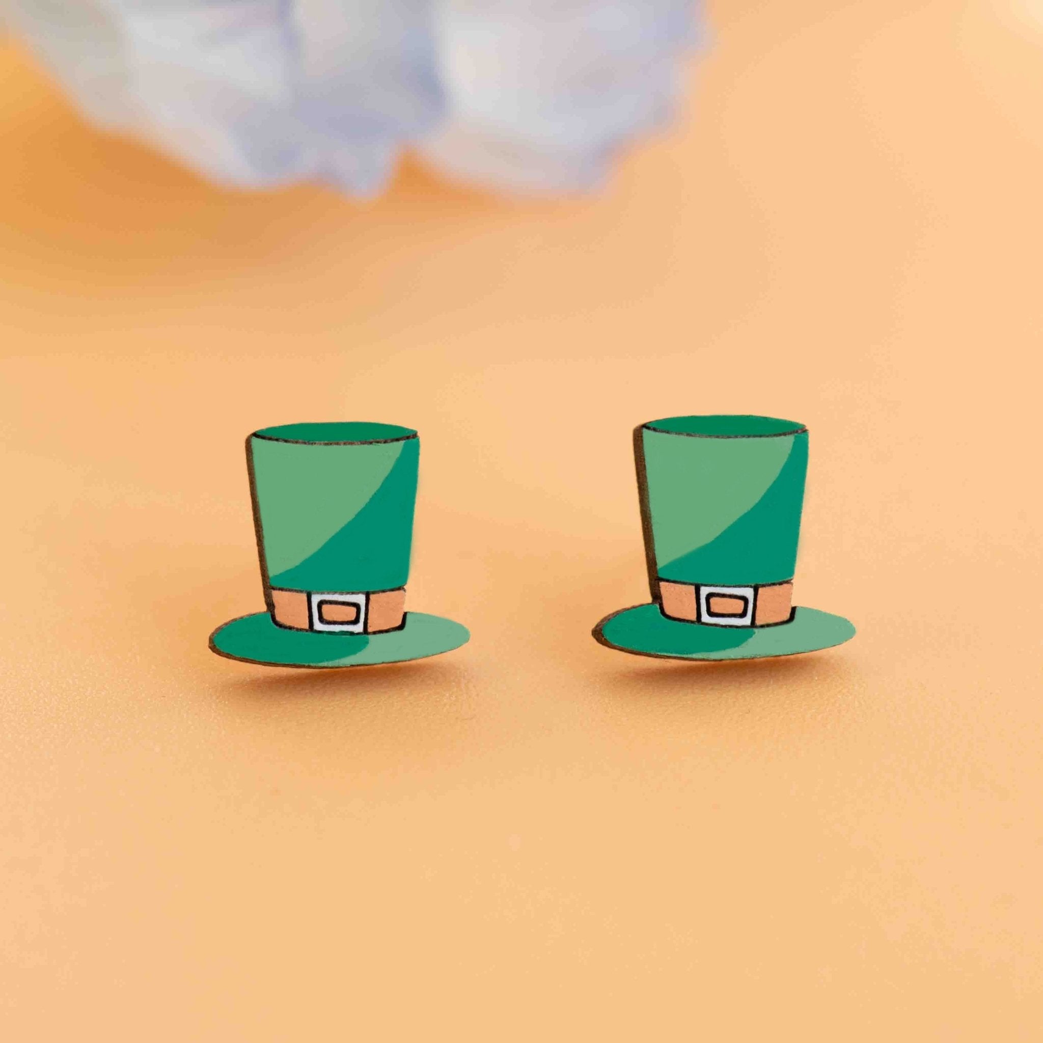 Hand - painted St Patrick's Dag Hat Wooden Earrings - PET15452 - Robin Valley Official Store