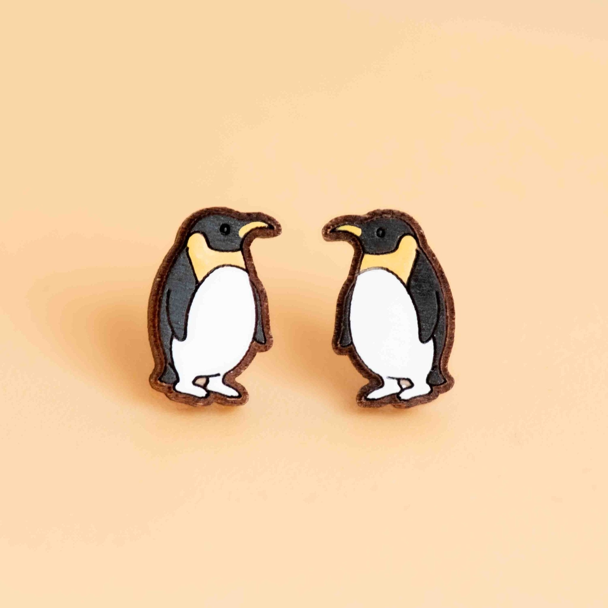 Hand - painted Standing Penguin Wooden Earrings - PEB12052 - Robin Valley Official Store
