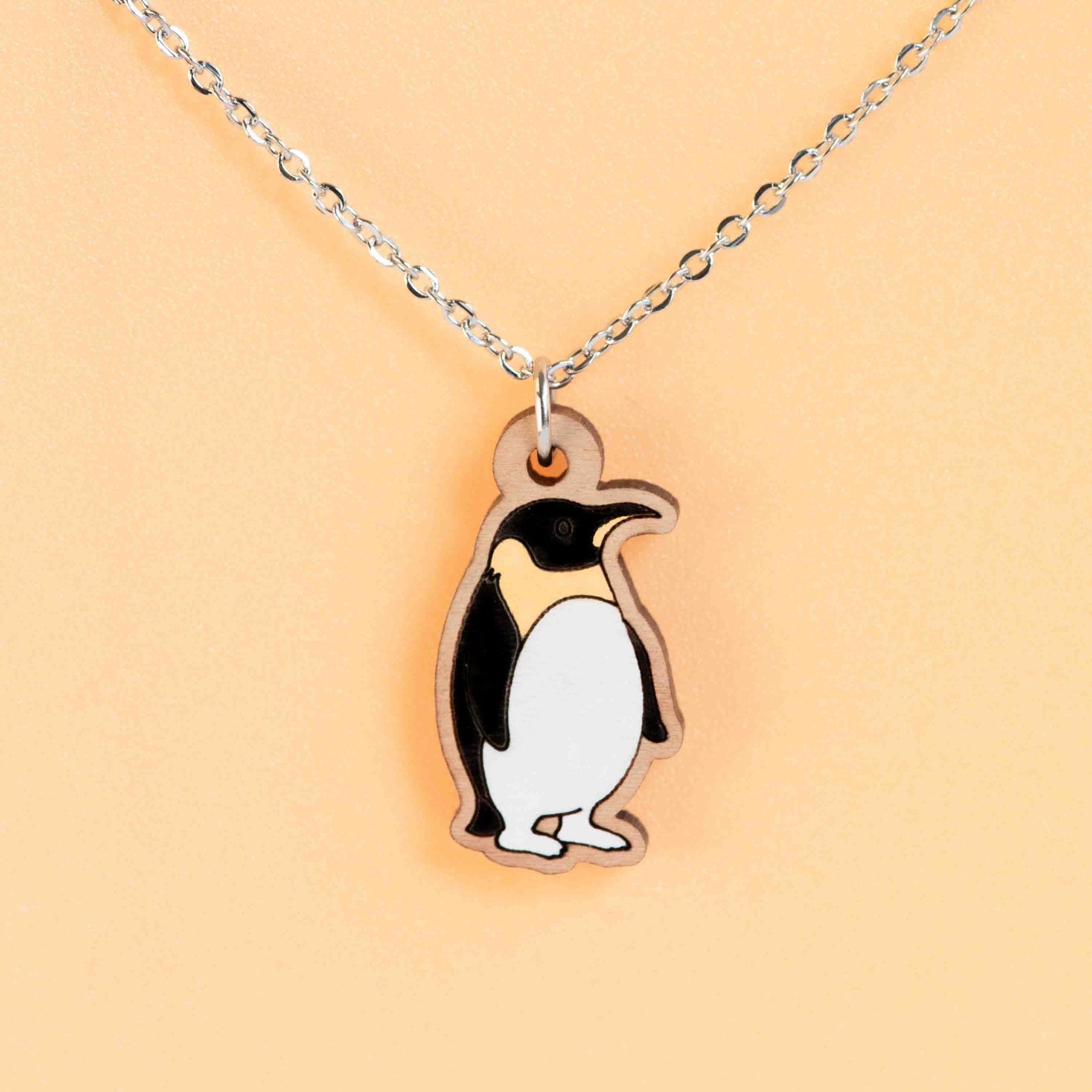 Hand Painted Standing Penguin Wooden Necklace - NB62052 - Robin Valley Official Store