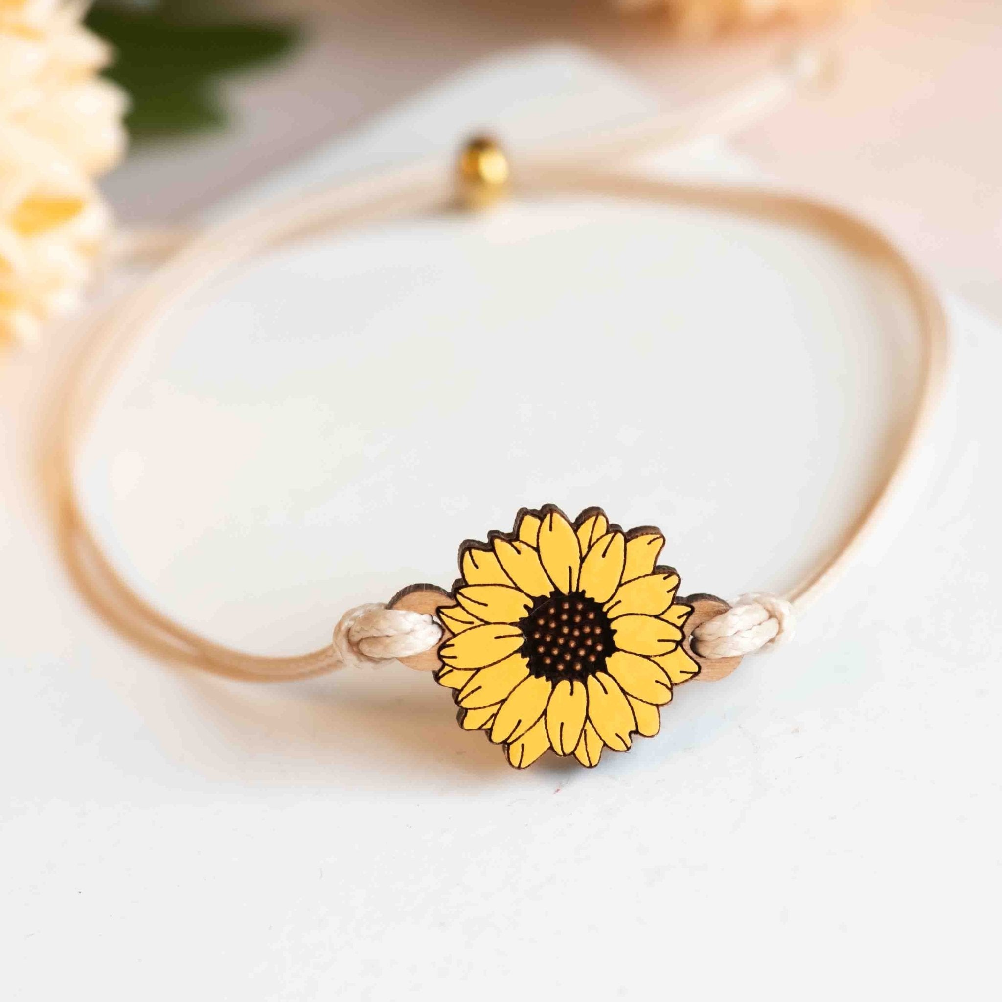 Hand - Painted Sunflower Wooden Bracelet - BRO94082 - Robin Valley Official Store
