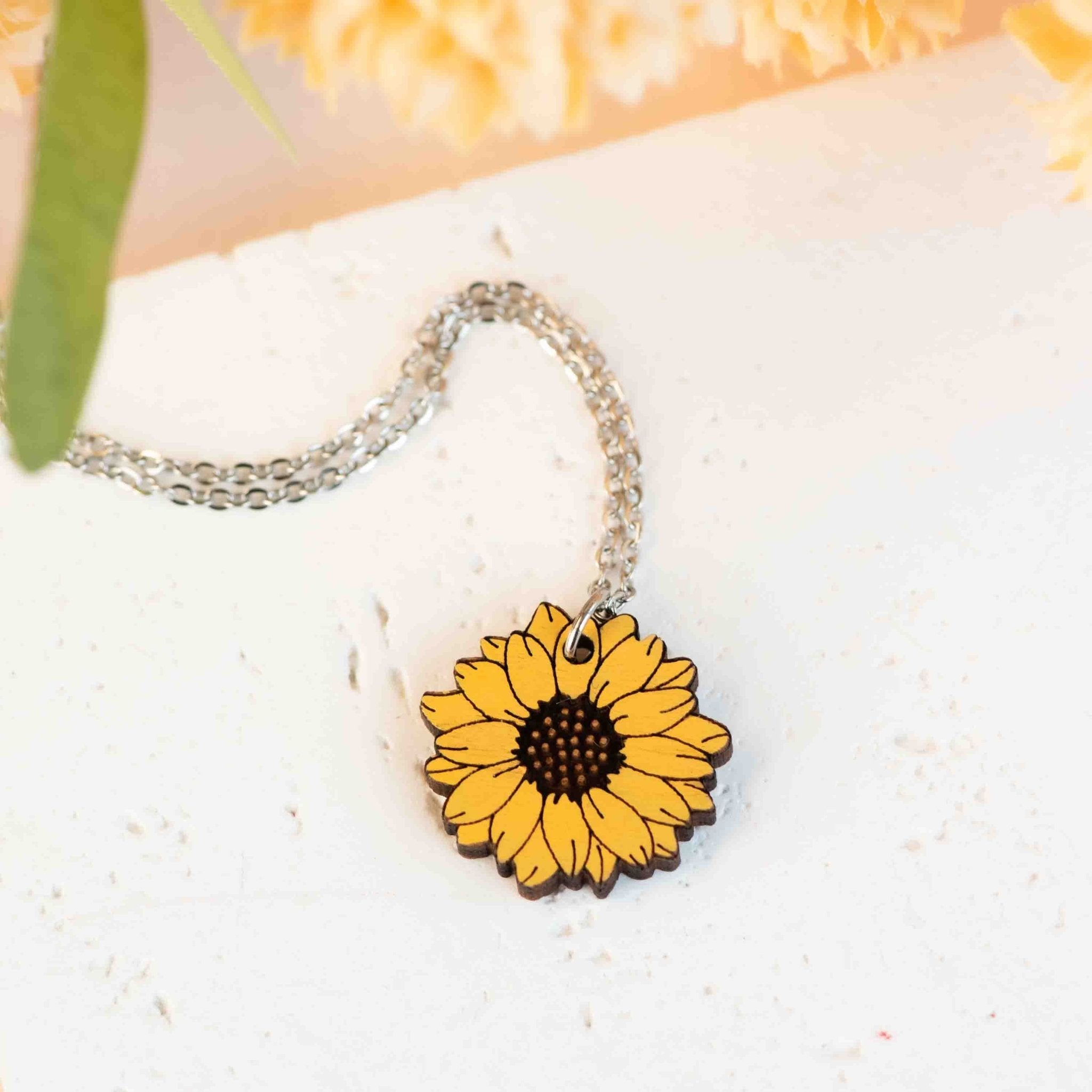 Hand Painted Sunflower Wooden Necklace - NO64082 - Robin Valley Official Store