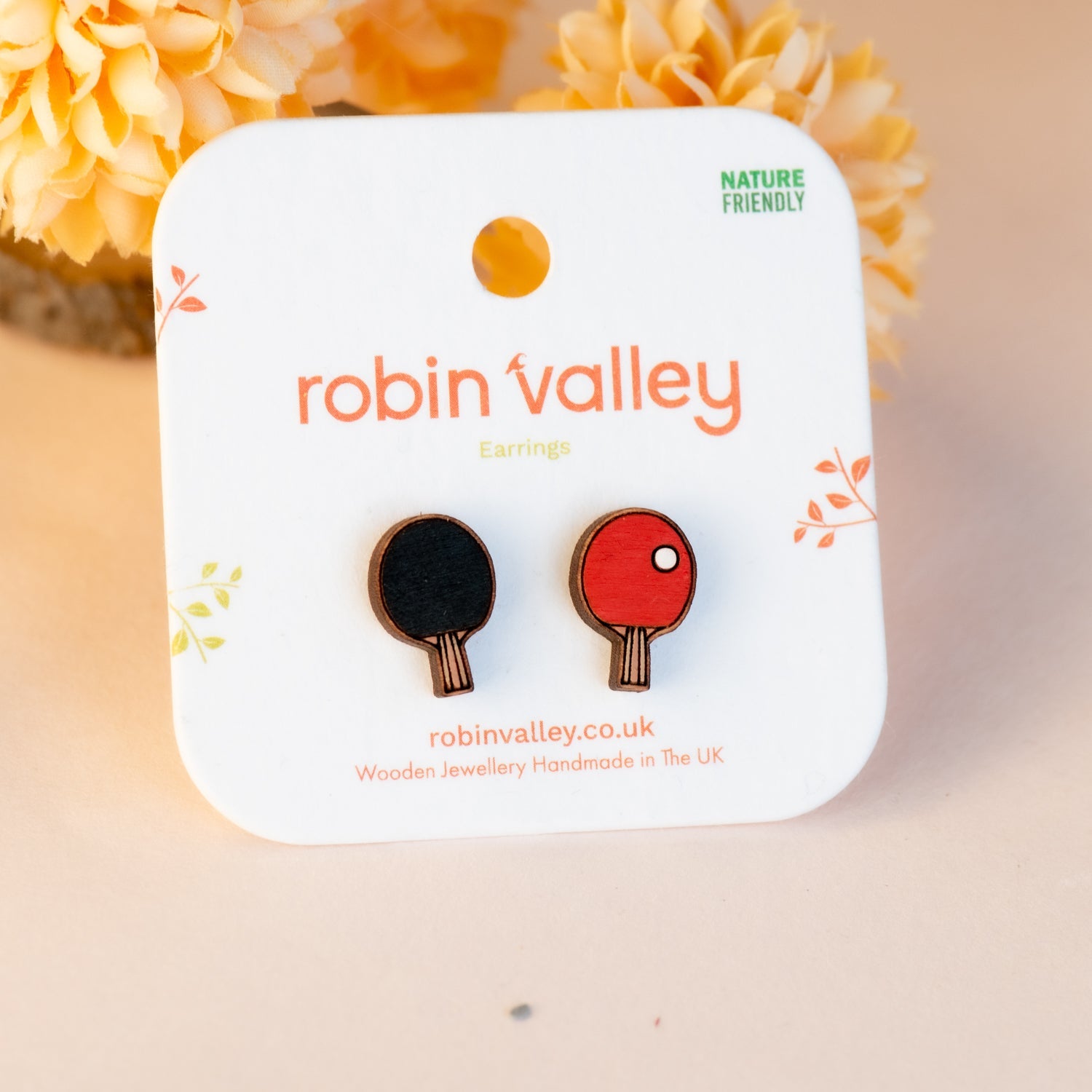 Hand - painted Table Tennis Earrings Wooden Jewellery - PET15372 - Robin Valley Official Store