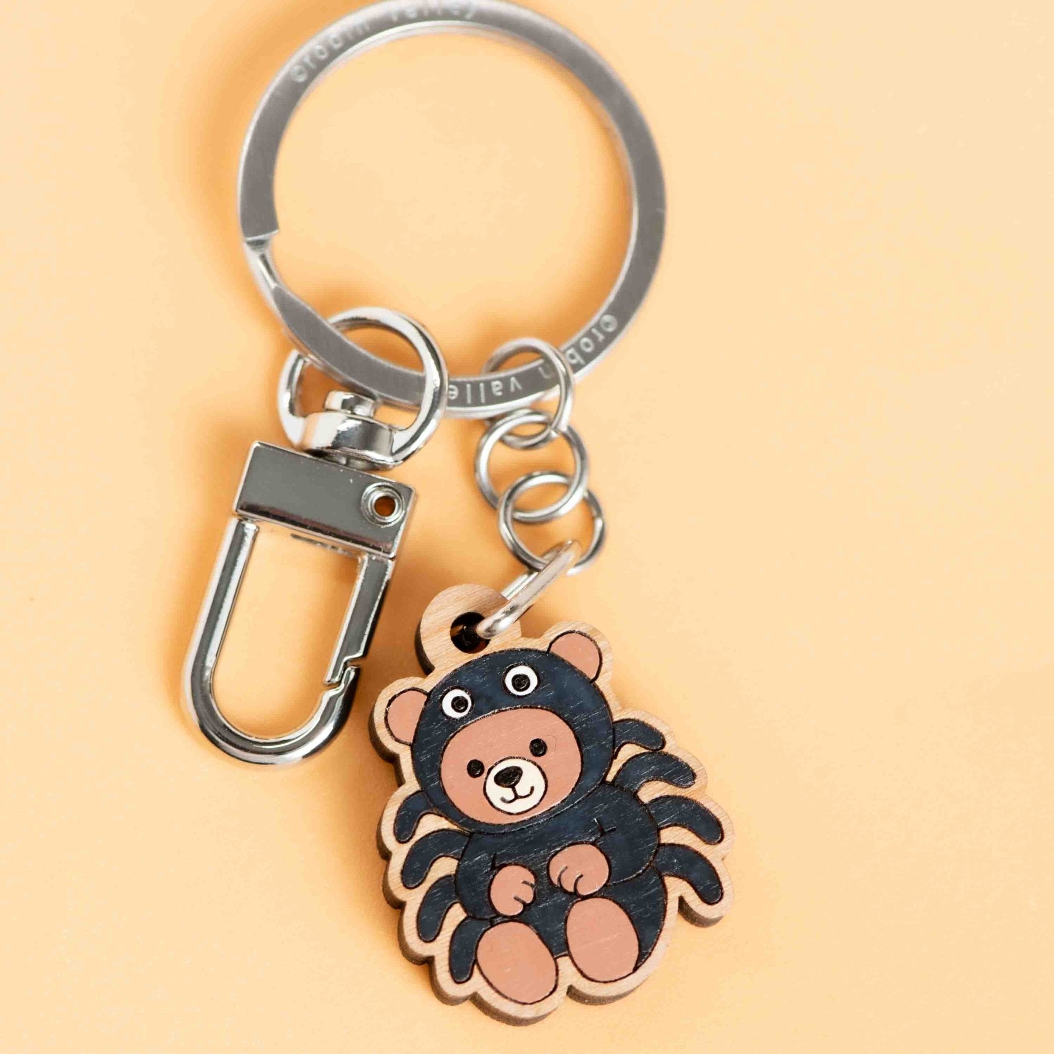 Hand - painted Teddy In Spider Costume Wooden Keyring - KL20489B - Robin Valley Official Store