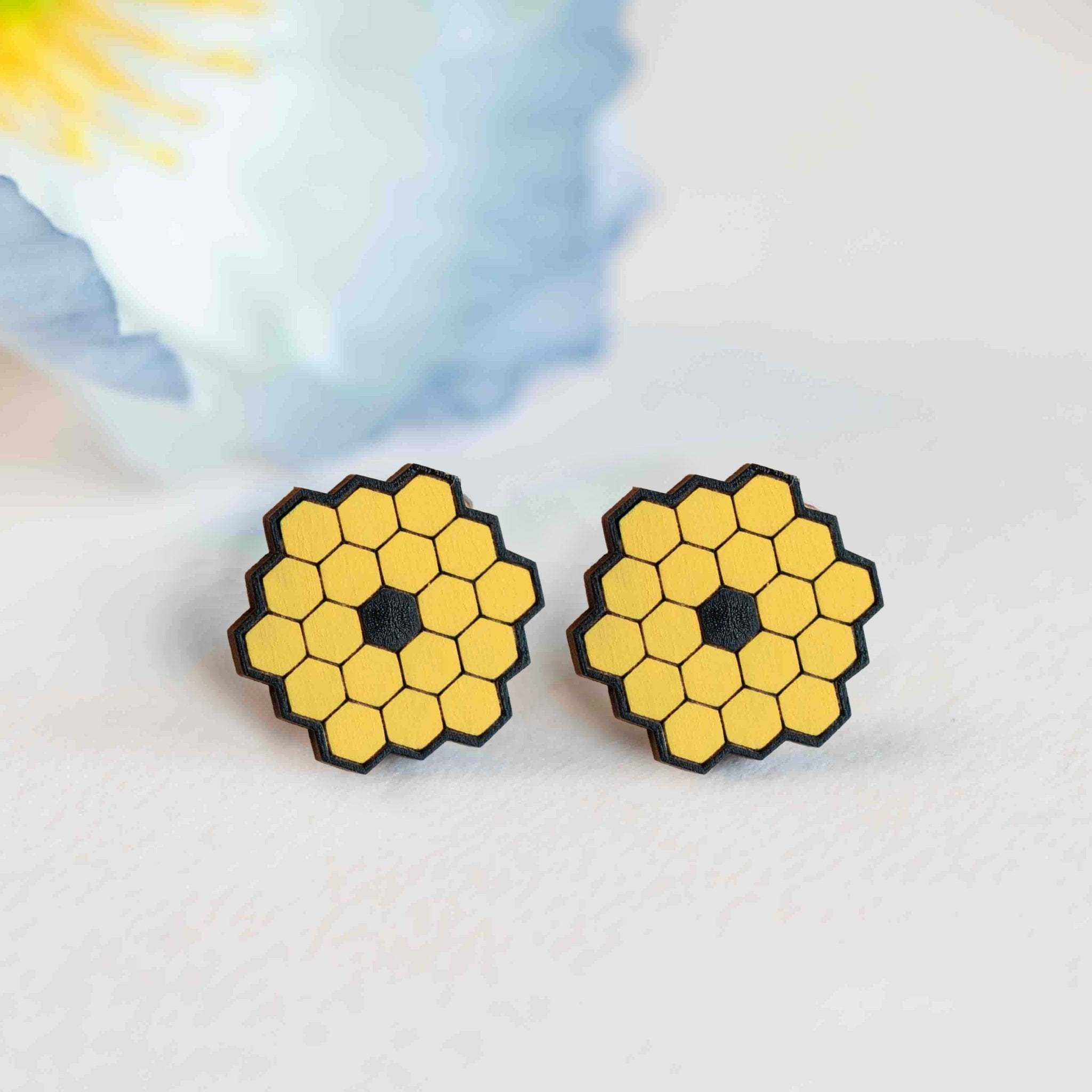 Hand - painted The James Webb Telescope Hive Wooden Stud Earrings - Robin Valley Official Store