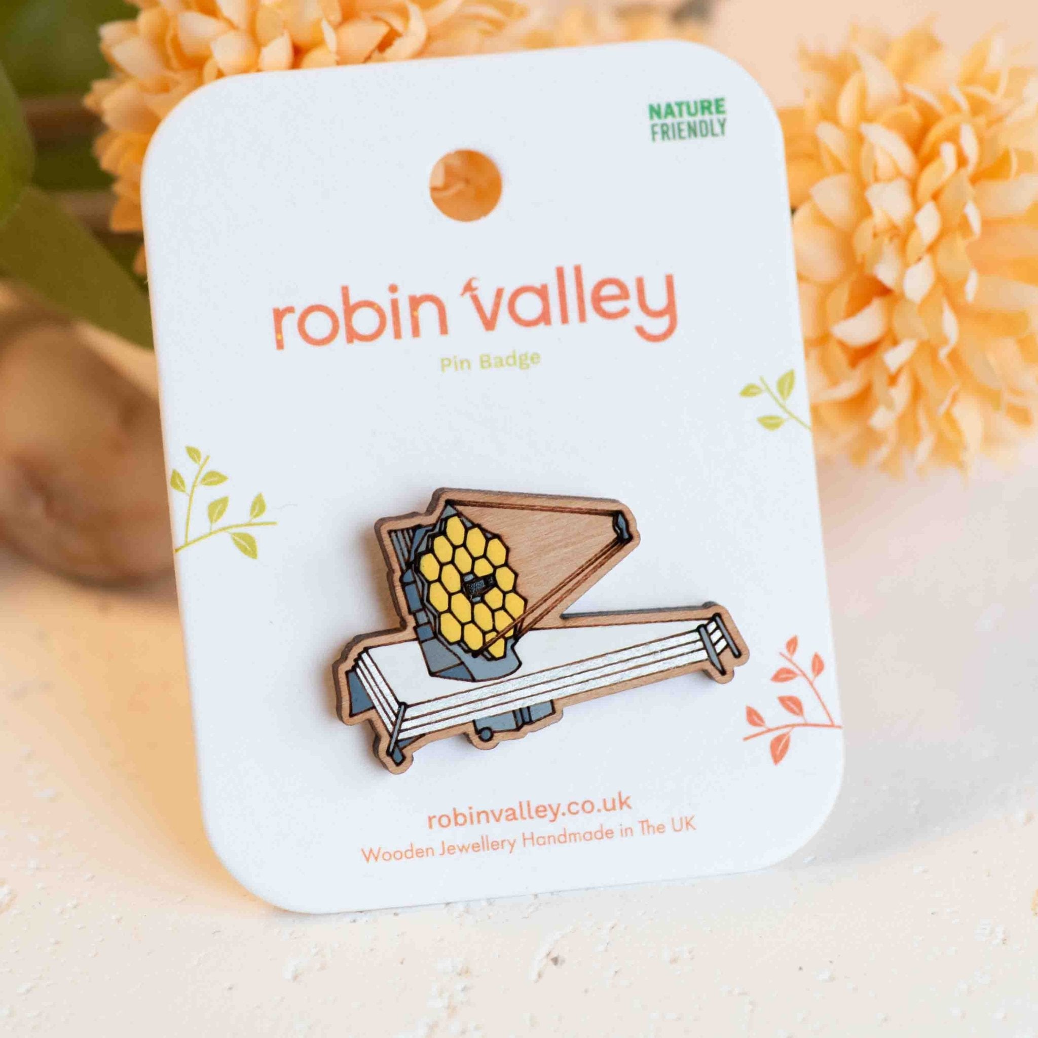 Hand - painted The James Webb Telescope Wooden Pin Badge - PT45461 - Robin Valley Official Store