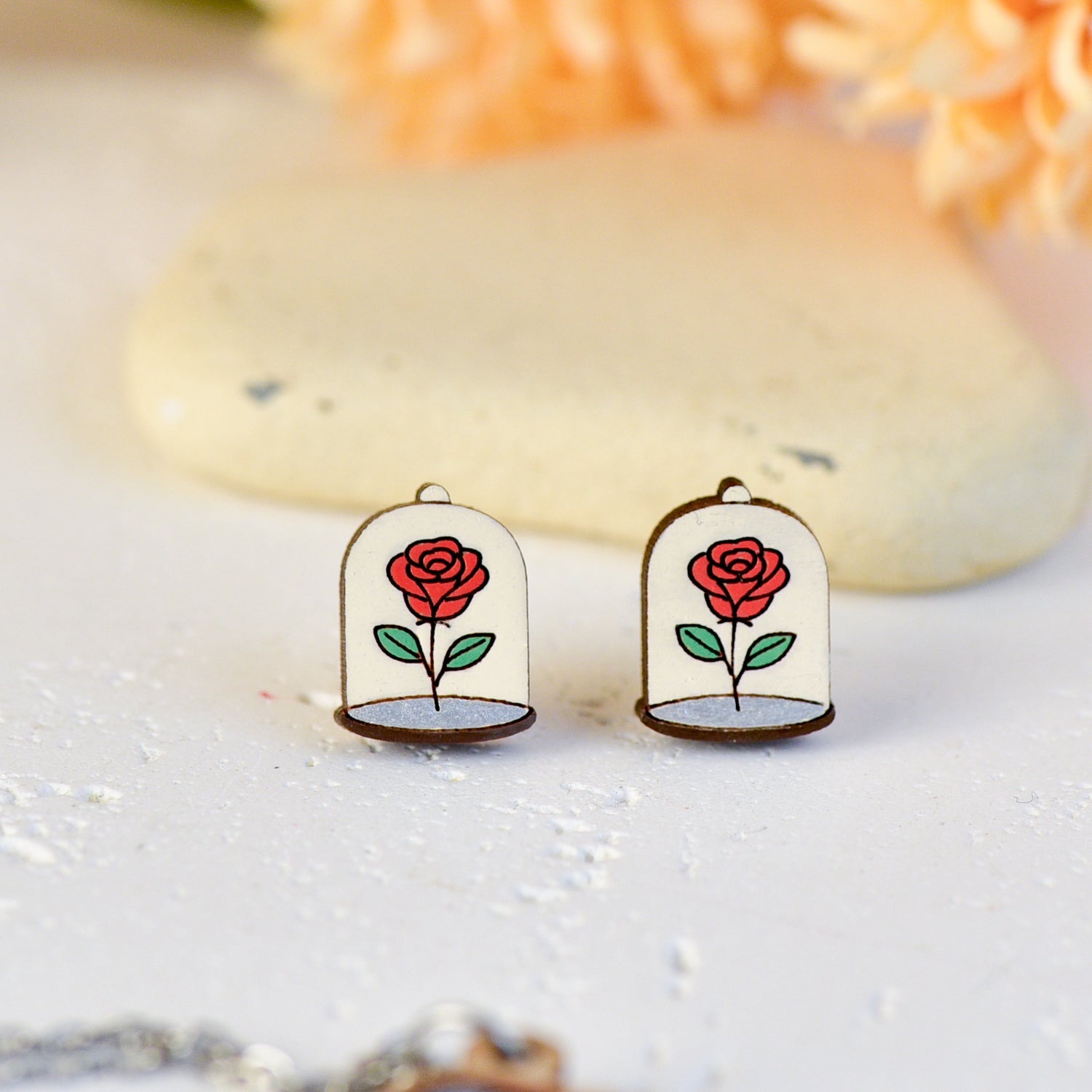 Hand - painted The Only Rose Wooden Earrings - Robin Valley Official Store