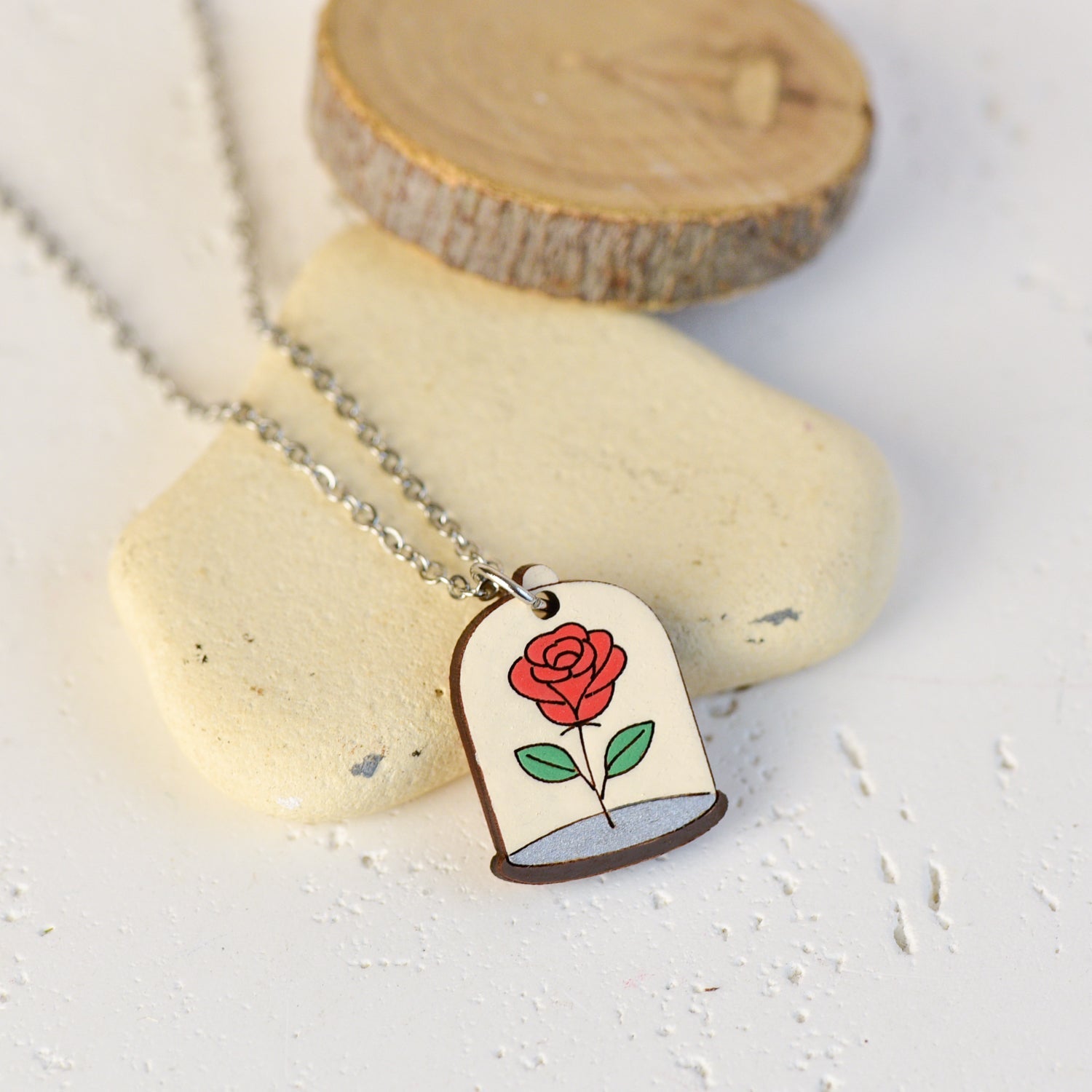 Hand - painted The Only Rose Wooden Necklace - Robin Valley Official Store