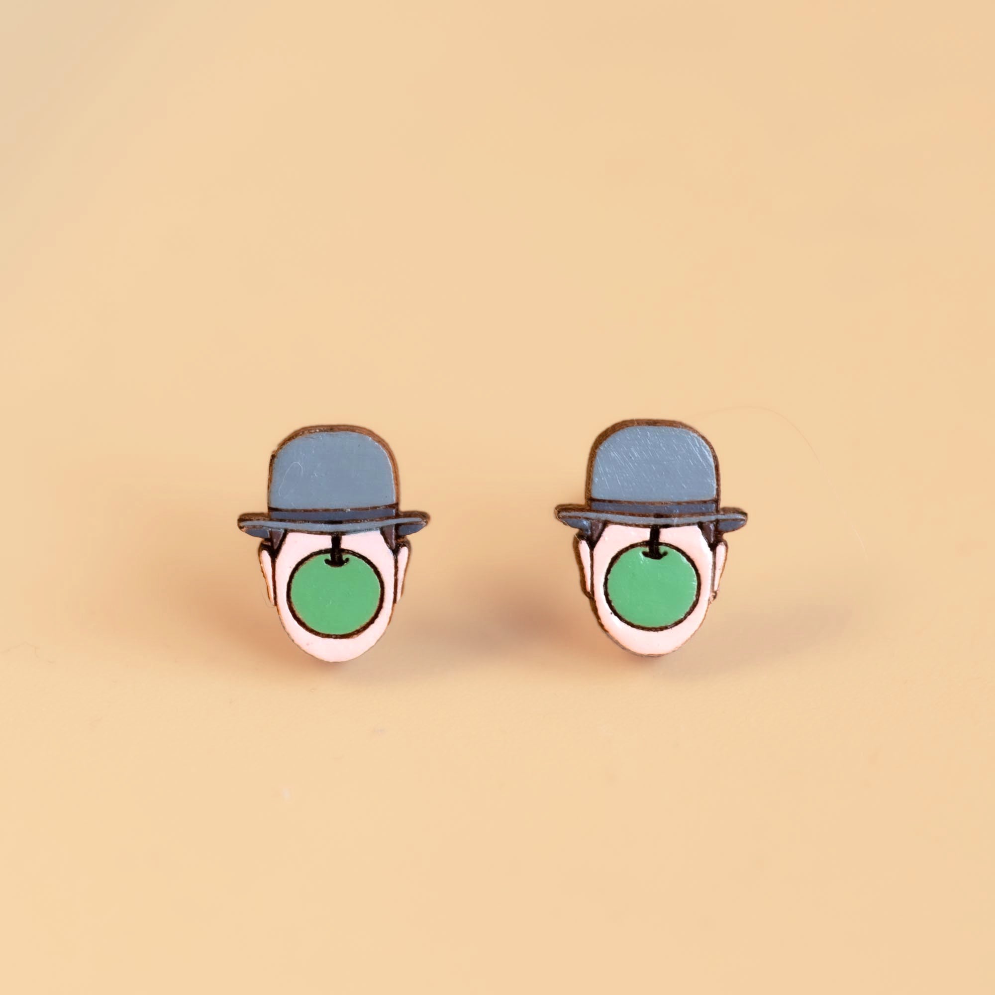 Hand - painted The Son of Man Stud Earrings Inspired by René Magritte - PET15126 - Robin Valley Official Store