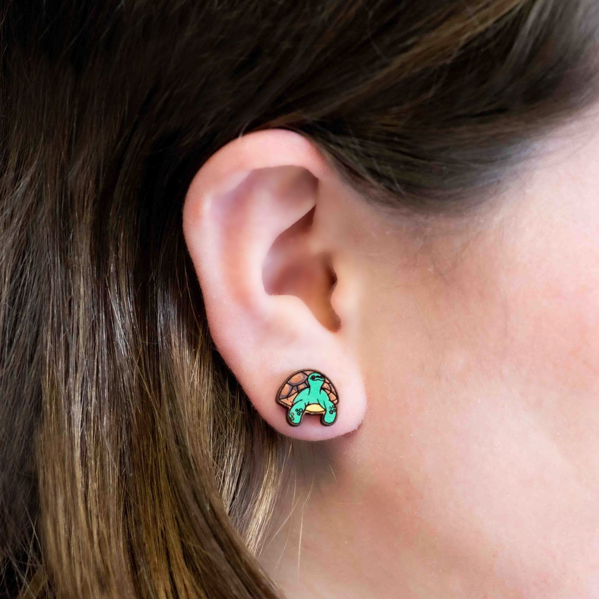 Hand - painted Tortoise Wooden Earrings - PEL10244 - Robin Valley Official Store