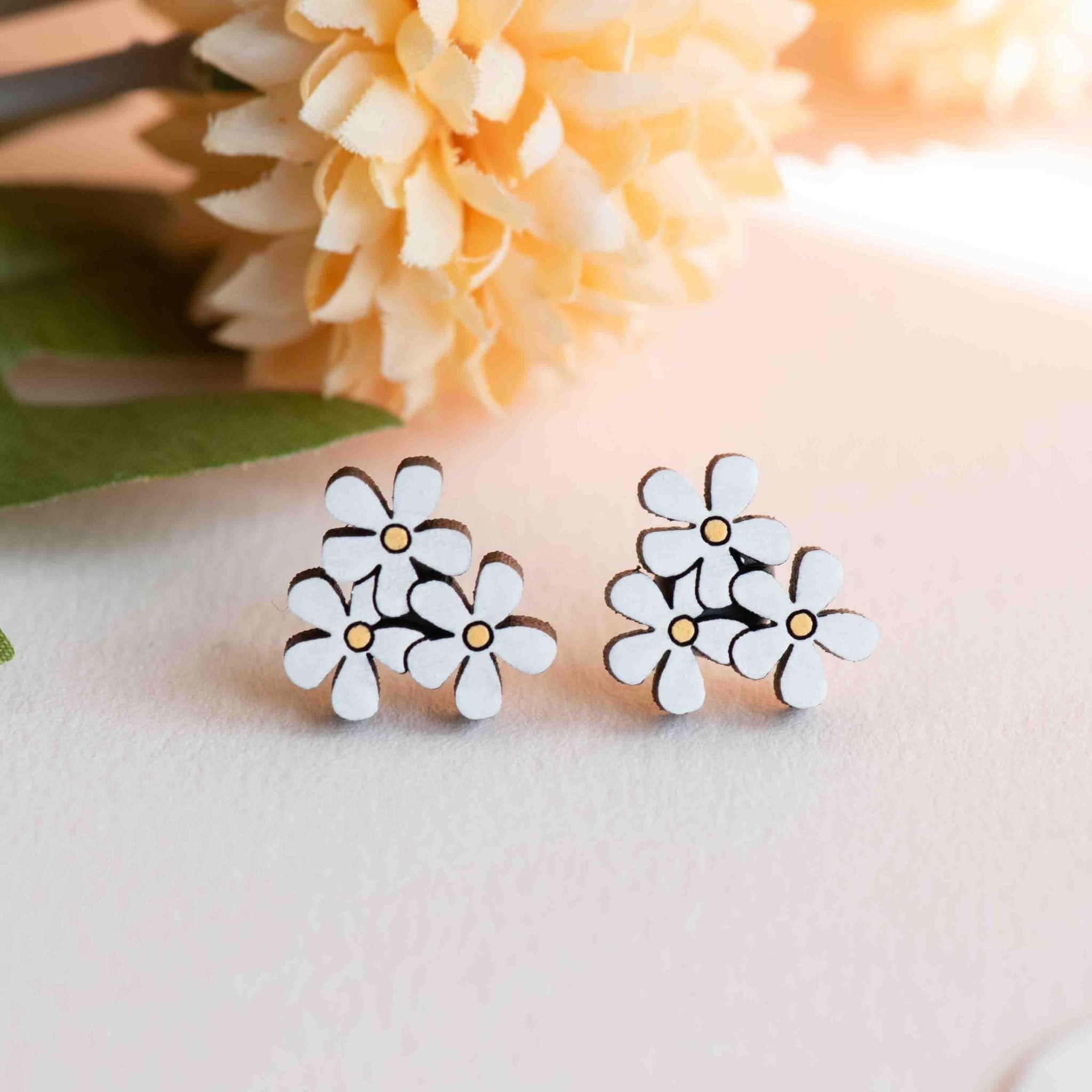 Hand-painted Triple Flower Wooden Stud Earrings