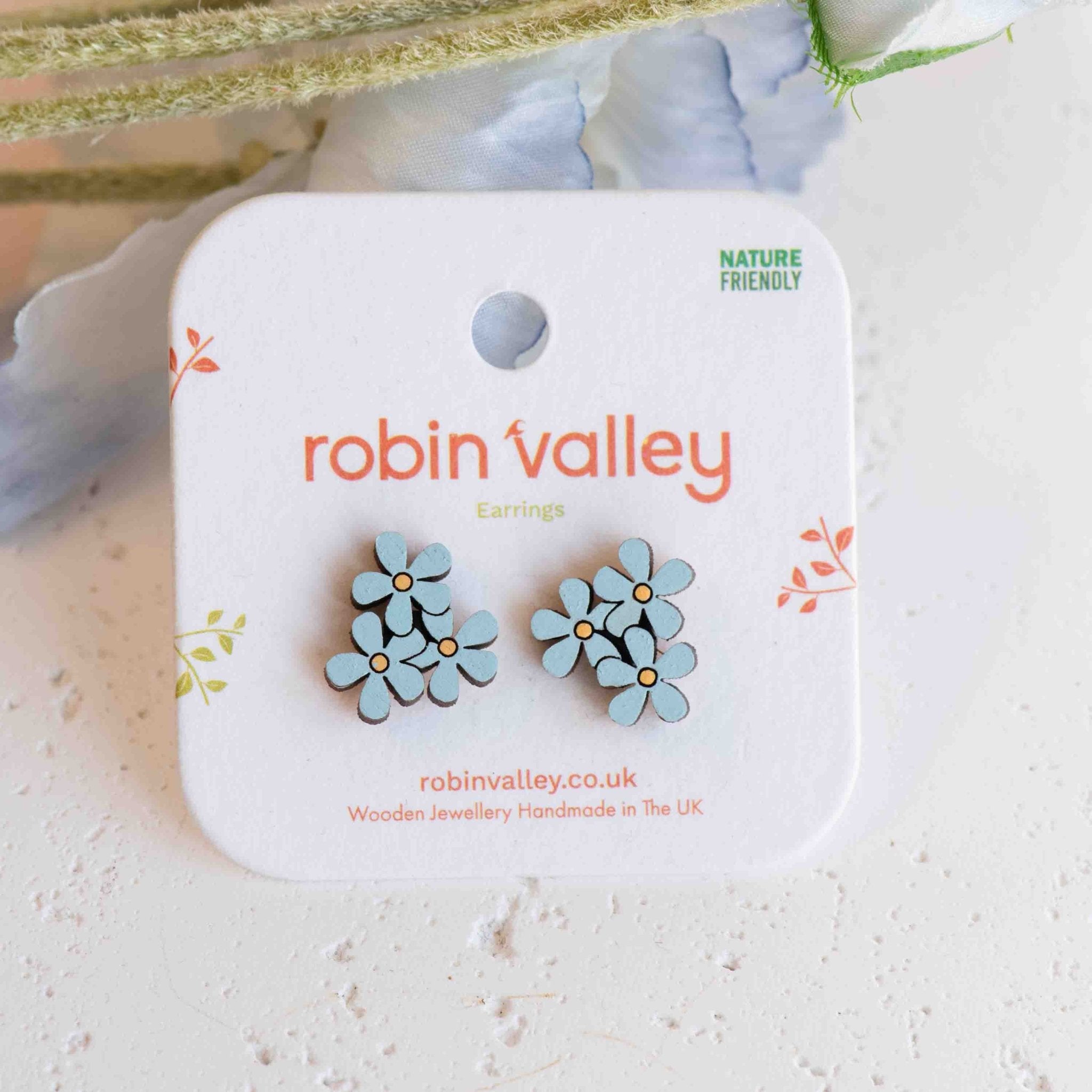 Hand - painted Triple Flower Wooden Stud Earrings - Robin Valley Official Store