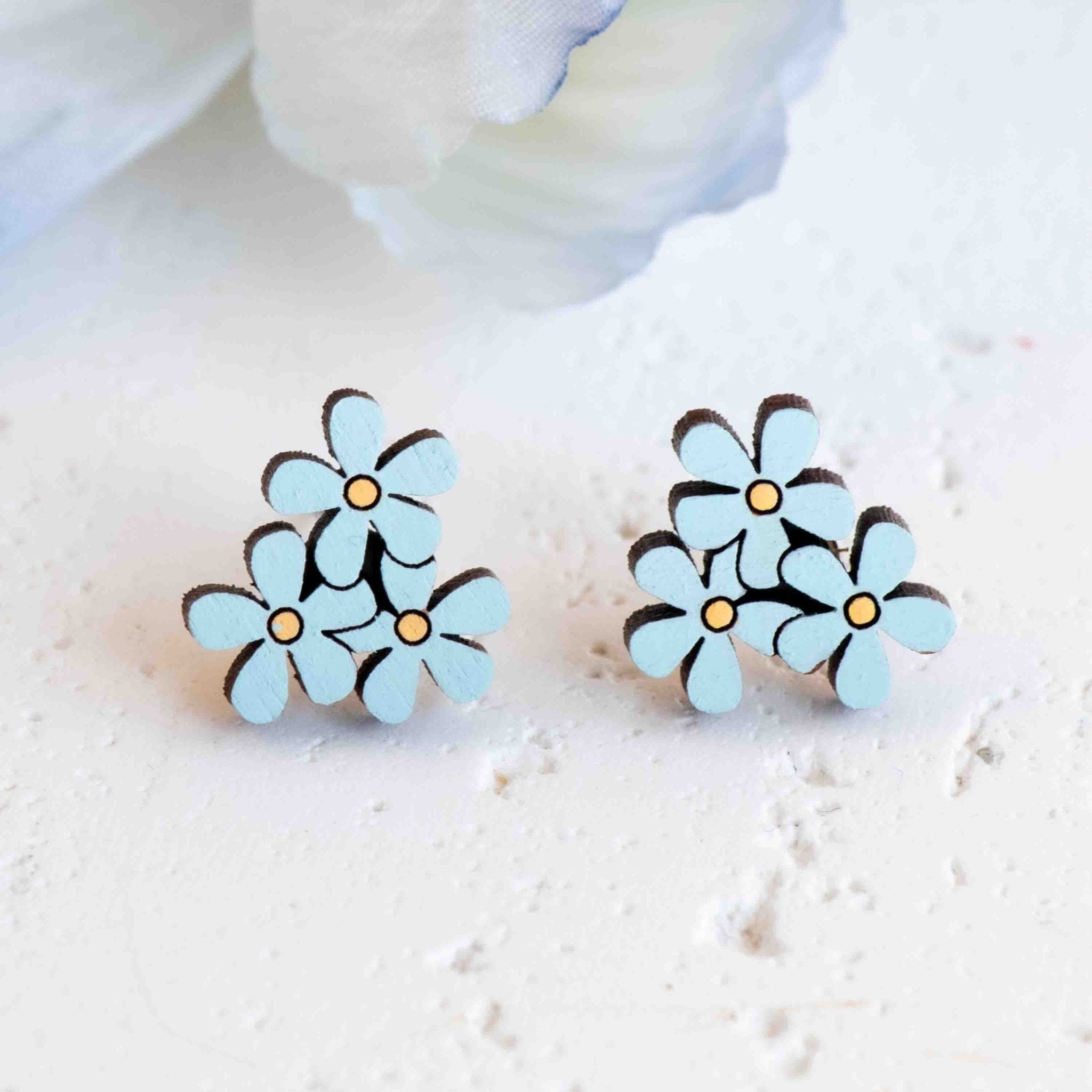 Hand - painted Triple Flower Wooden Stud Earrings - Robin Valley Official Store