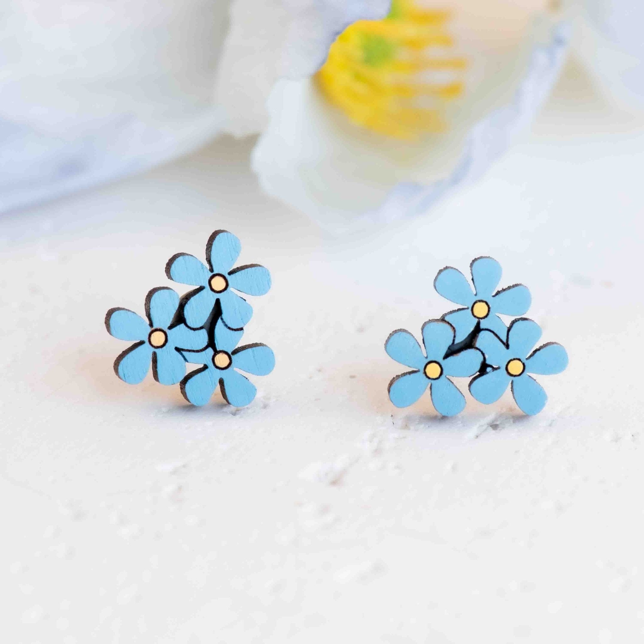 Hand - painted Triple Flower Wooden Stud Earrings - Robin Valley Official Store