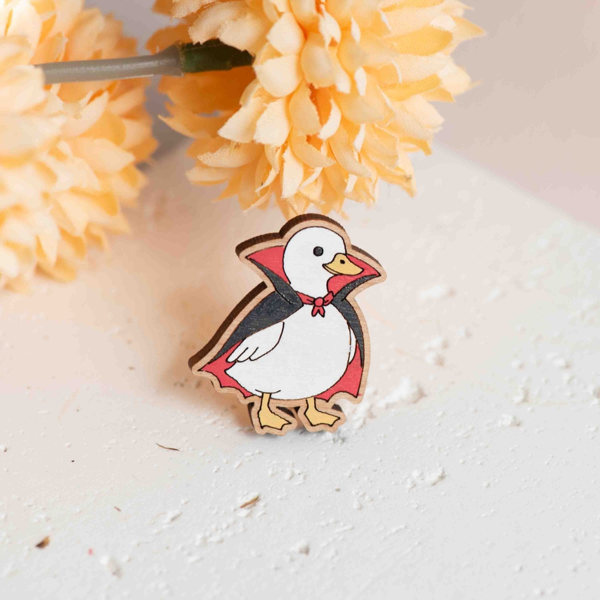Hand - painted Vampire Duck Wooden Pin Badge - PB42118 - Robin Valley Official Store