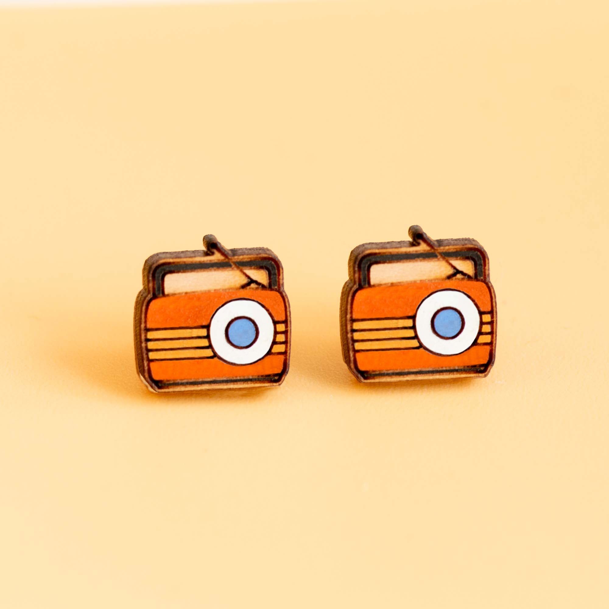 Hand - painted Vintage Radio Wooden Earrings - PET15329 - Robin Valley Official Store