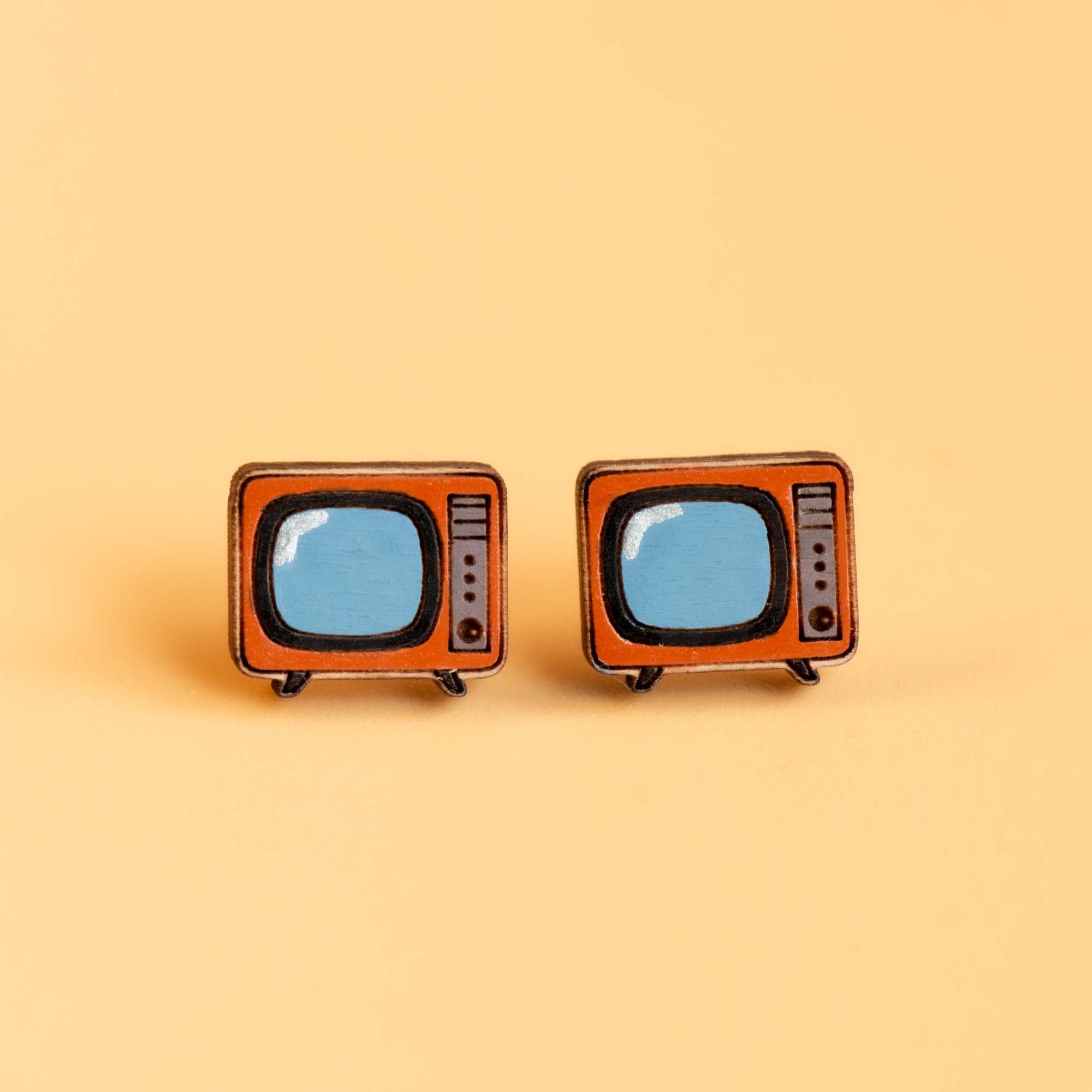Hand - painted Vintage Television Wooden Earrings - PET15326 - Robin Valley Official Store