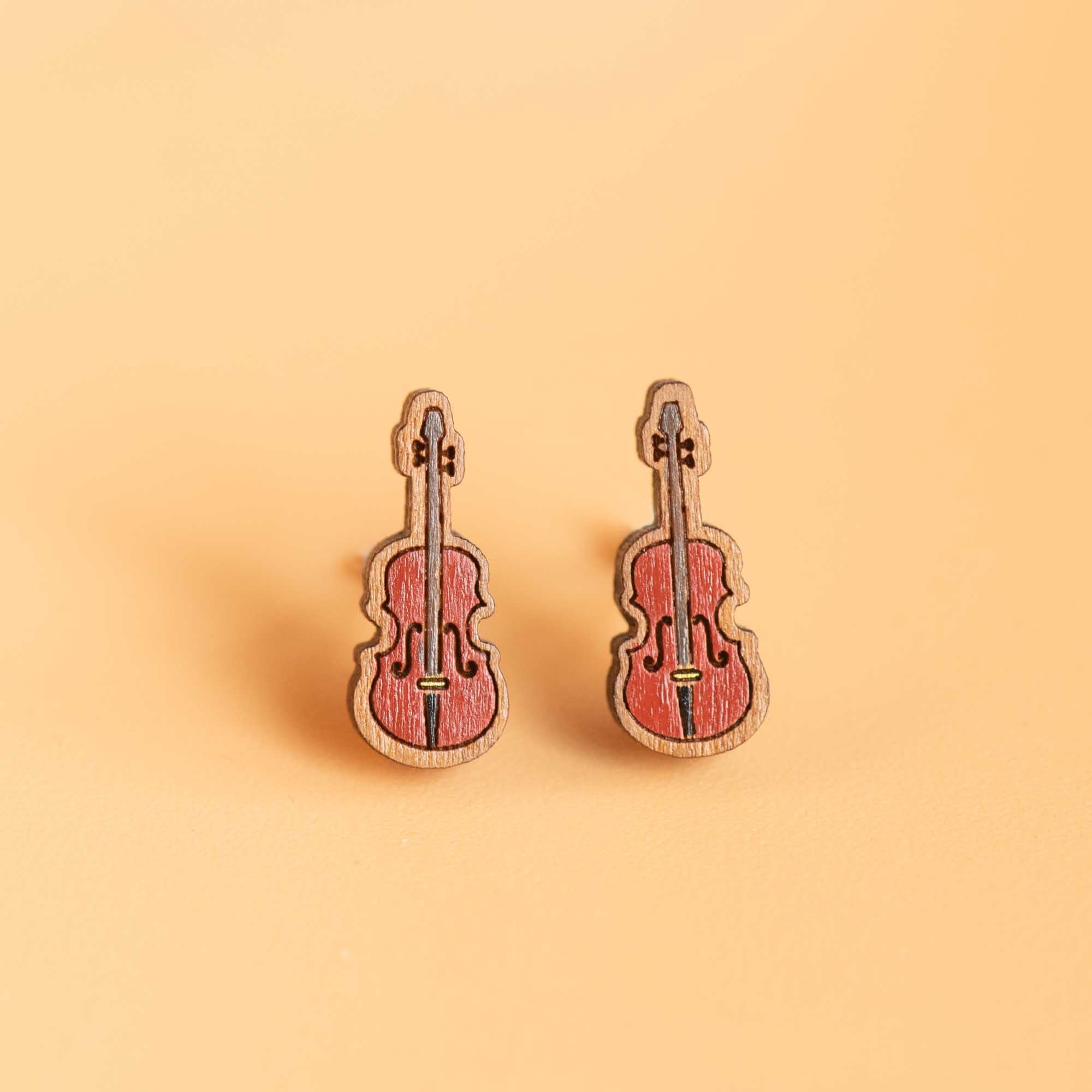 Hand - painted Violin Wooden Earrings - PET15128 - Robin Valley Official Store