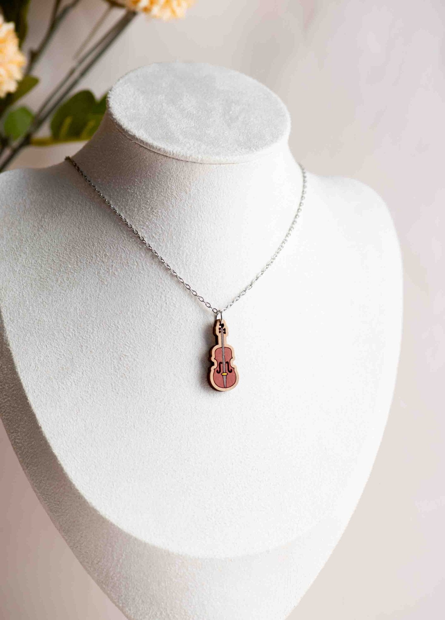 Hand Painted Violin Wooden Necklace - NT65128 - Robin Valley Official Store