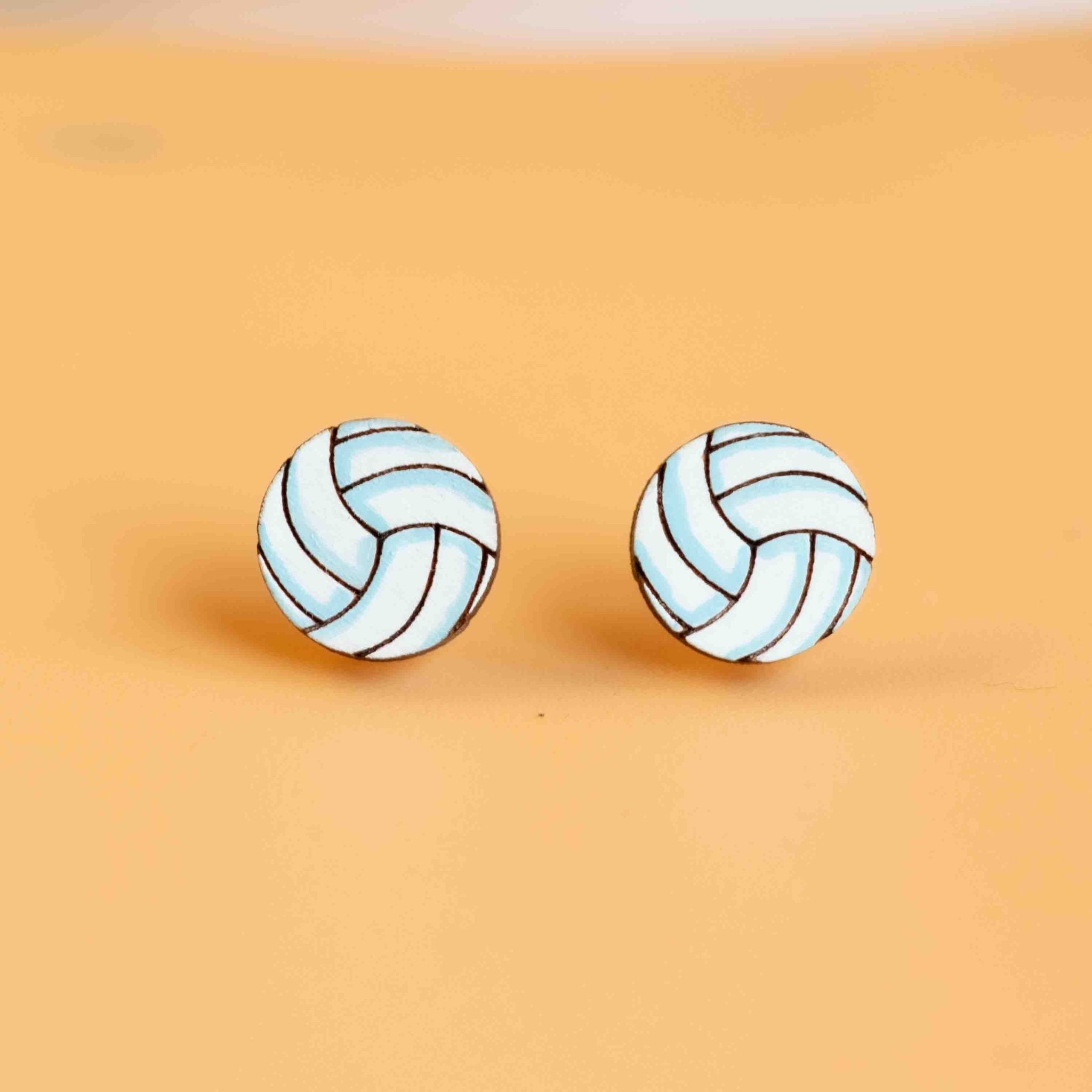 Hand - painted Volleyball Wooden Stud Earrings - PET15374 - Robin Valley Official Store