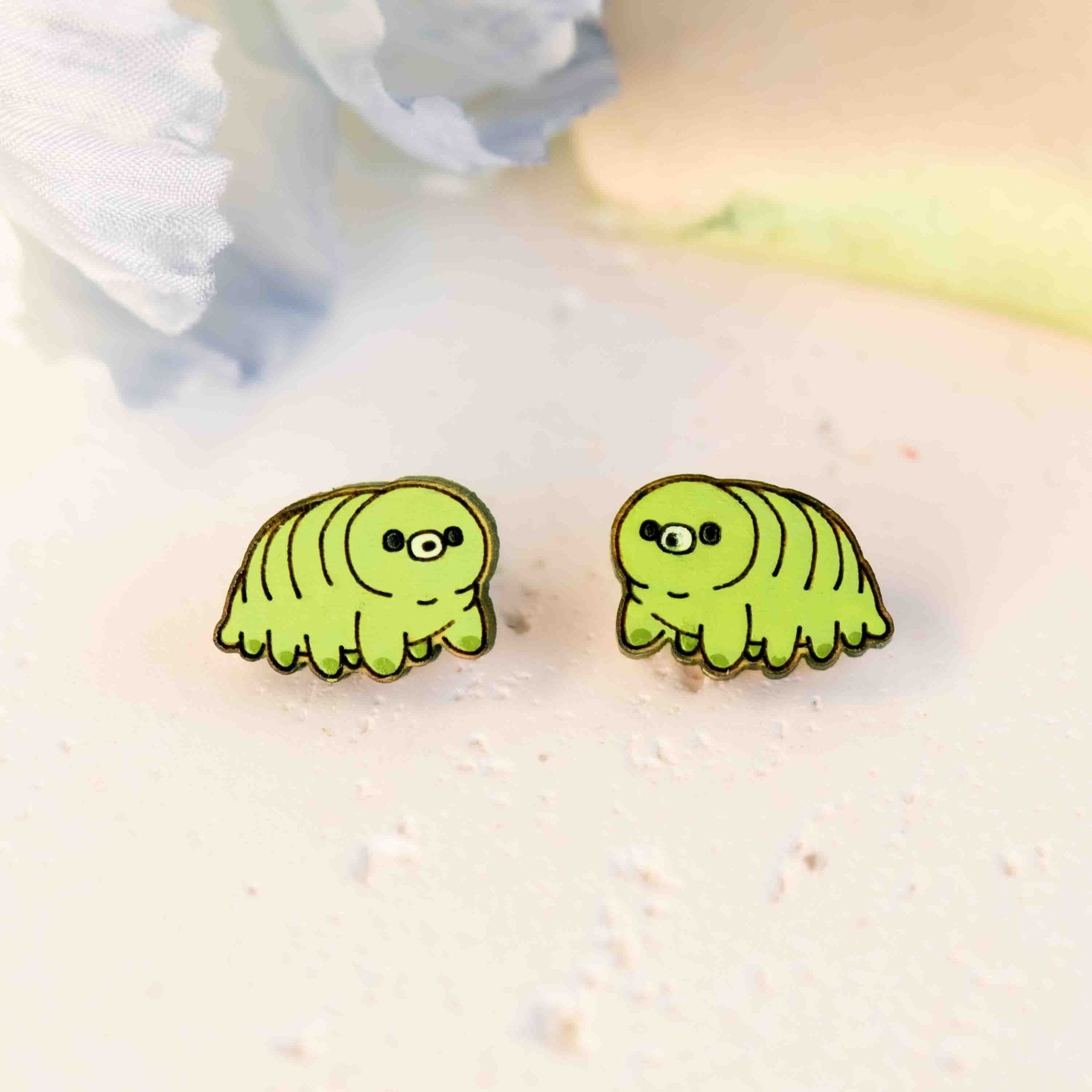 Hand - painted Water Bear Tardigrade Wooden Stud Earrings - PEO14252 - Robin Valley Official Store