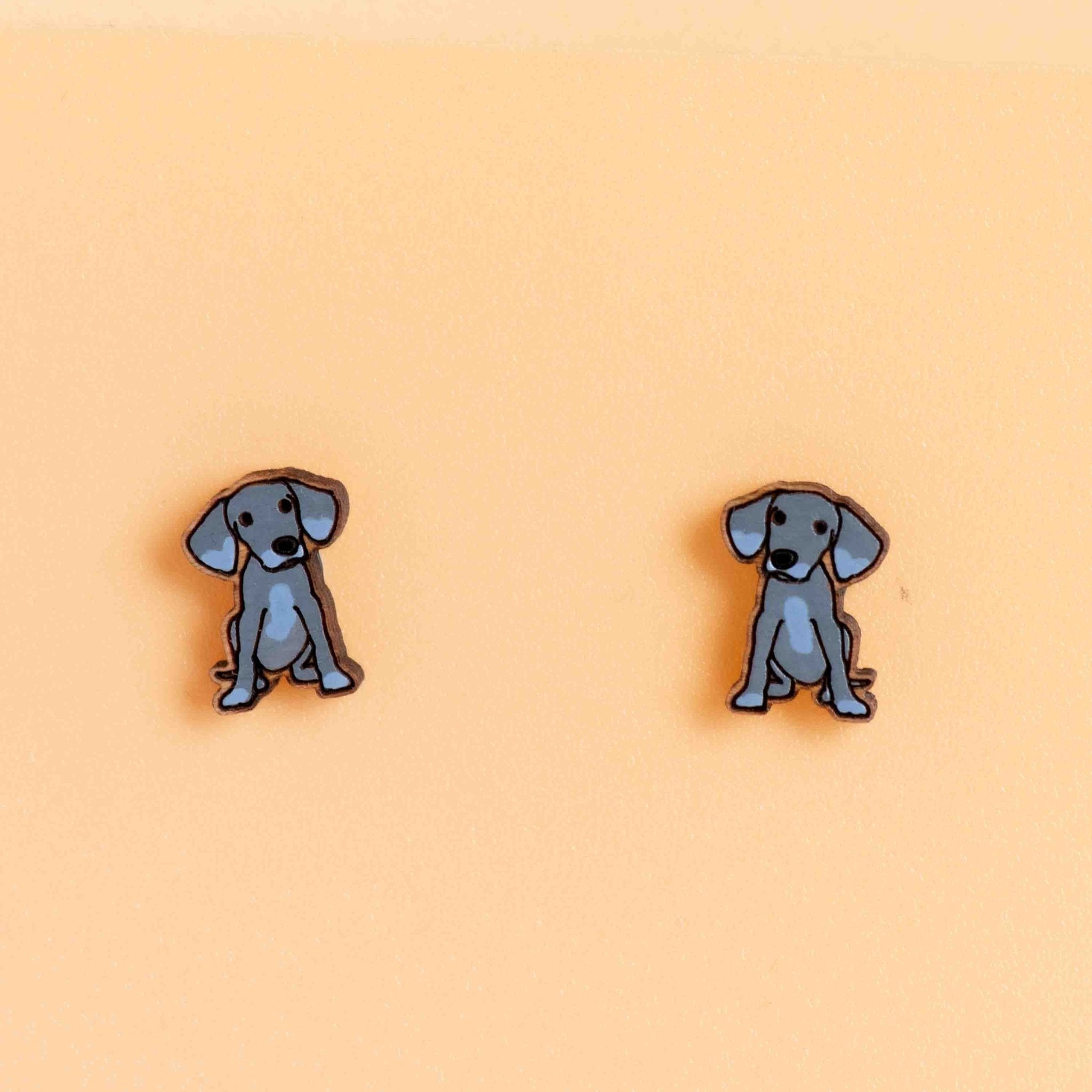 Hand - painted Weimaraner Wooden Stud Earrings - PEL10115 - Robin Valley Official Store