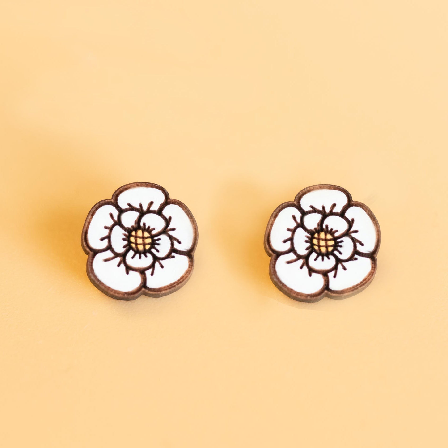 Hand - painted White Flower Wooden Earrings - PEO14154 - Robin Valley Official Store