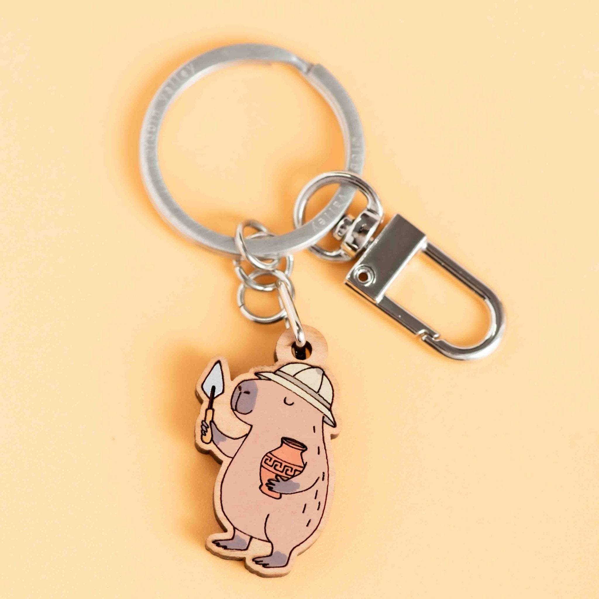 Hand - painted Wooden Archaeologist Capybara Keyring - KL20497 - Robin Valley Official Store