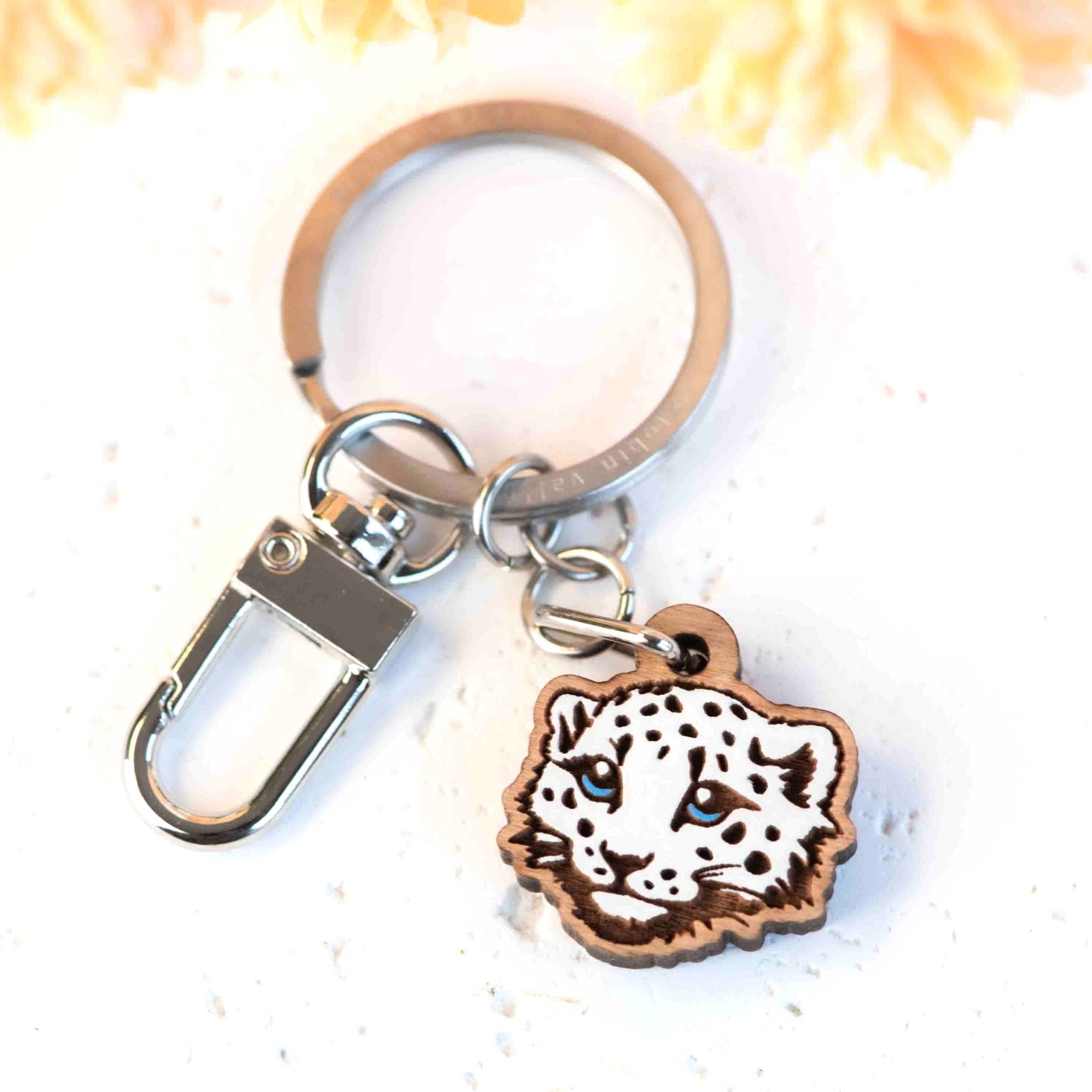 Hand - painted Wooden Baby Snow Leopard Keyring - KL20181 - Robin Valley Official Store