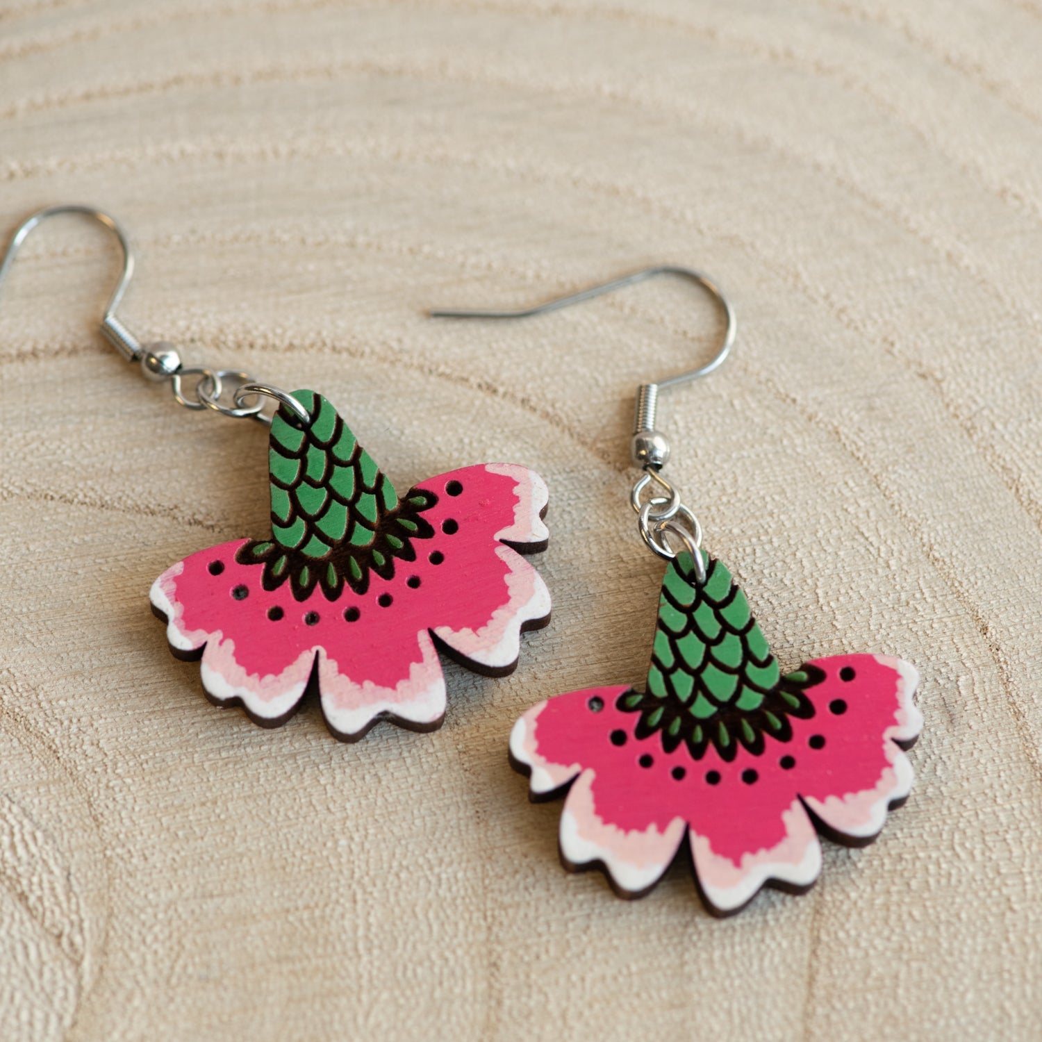 Hand - painted Wooden Carnation Hook Earrings - Robin Valley Official Store