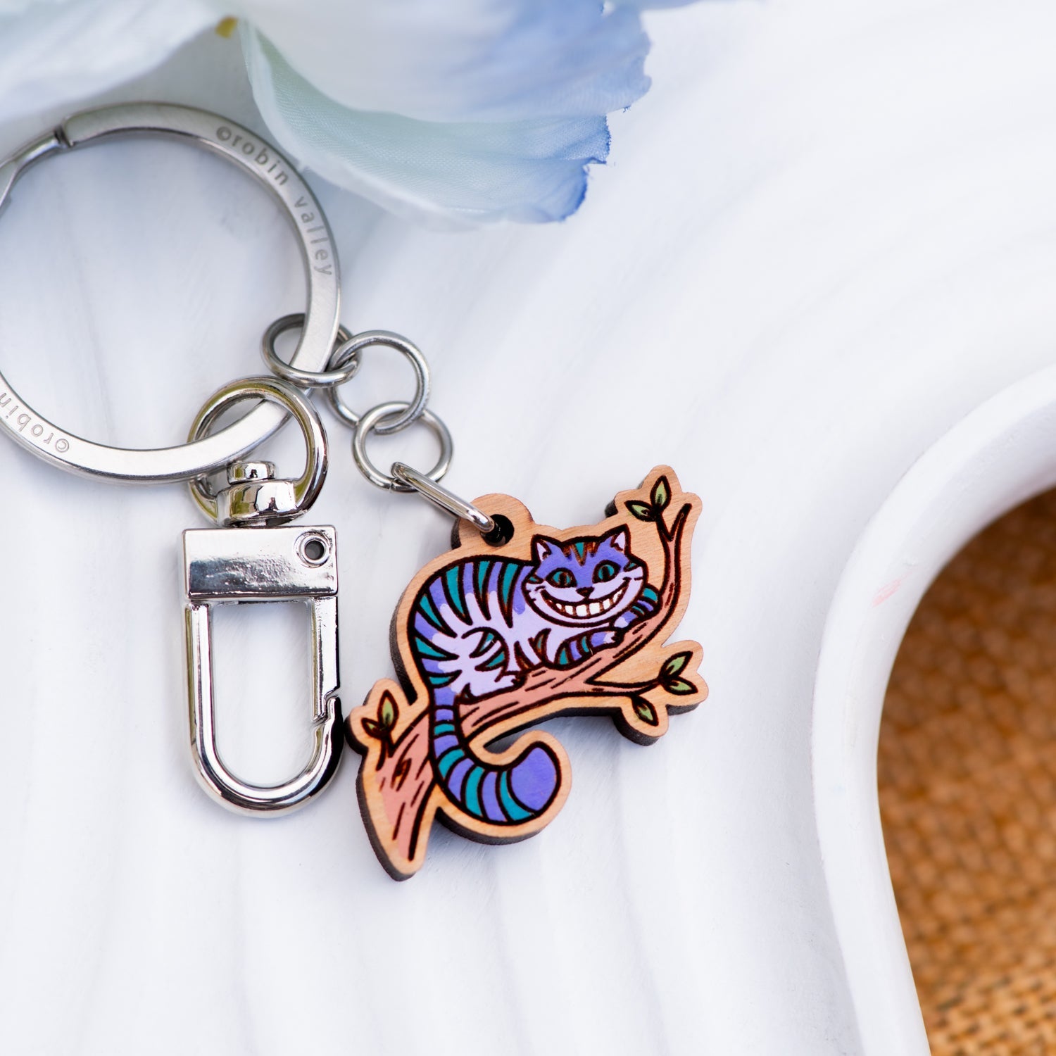 Hand - painted Wooden Cheshire Cat Keyring - Robin Valley Official Store