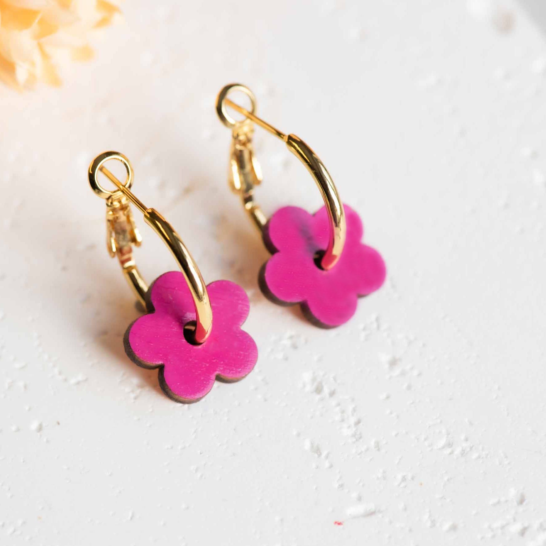 Hand - painted Wooden Double Sided Flower Hoop Earrings - PEO14113 - Robin Valley Official Store